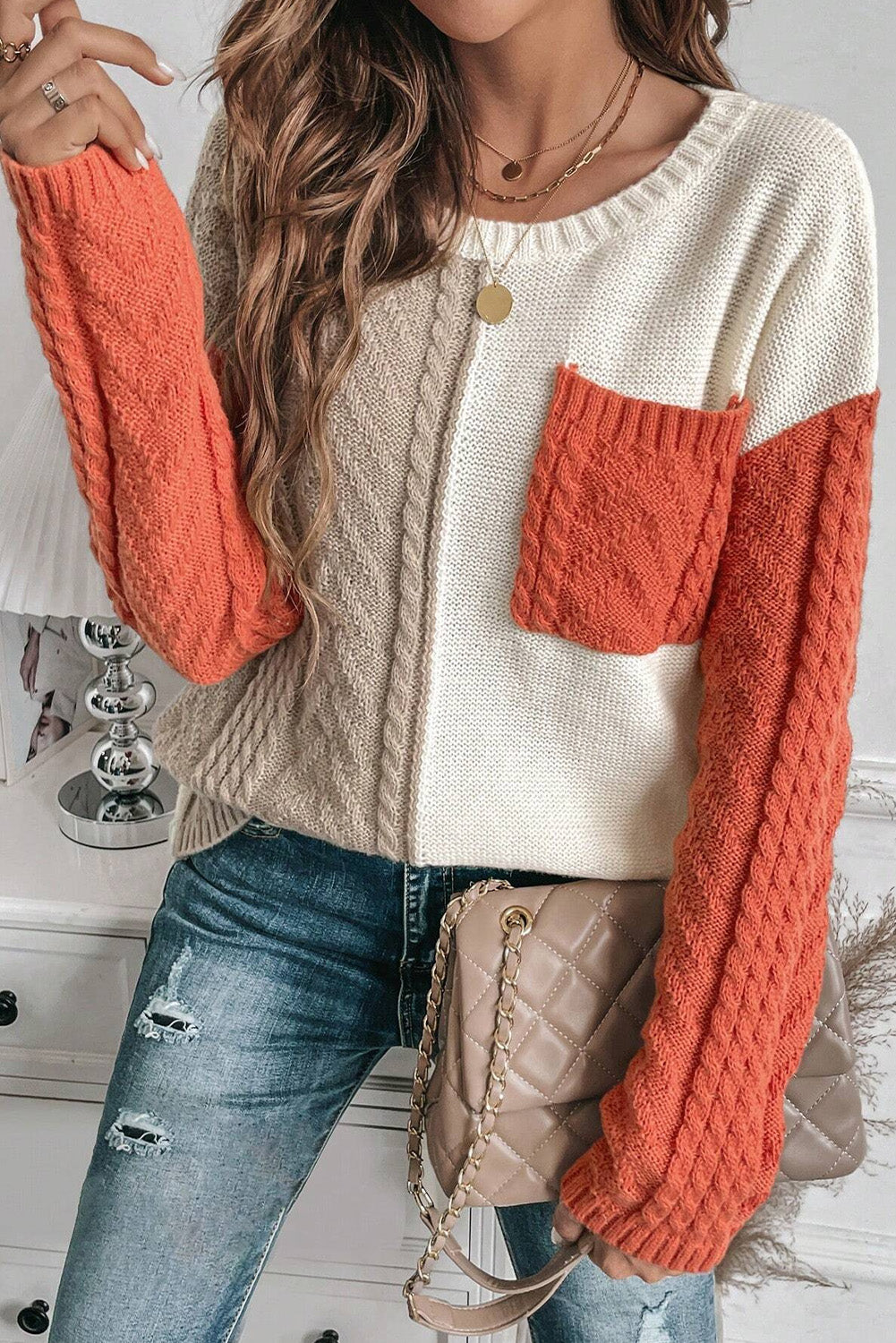 Color Block Pocket Sweater