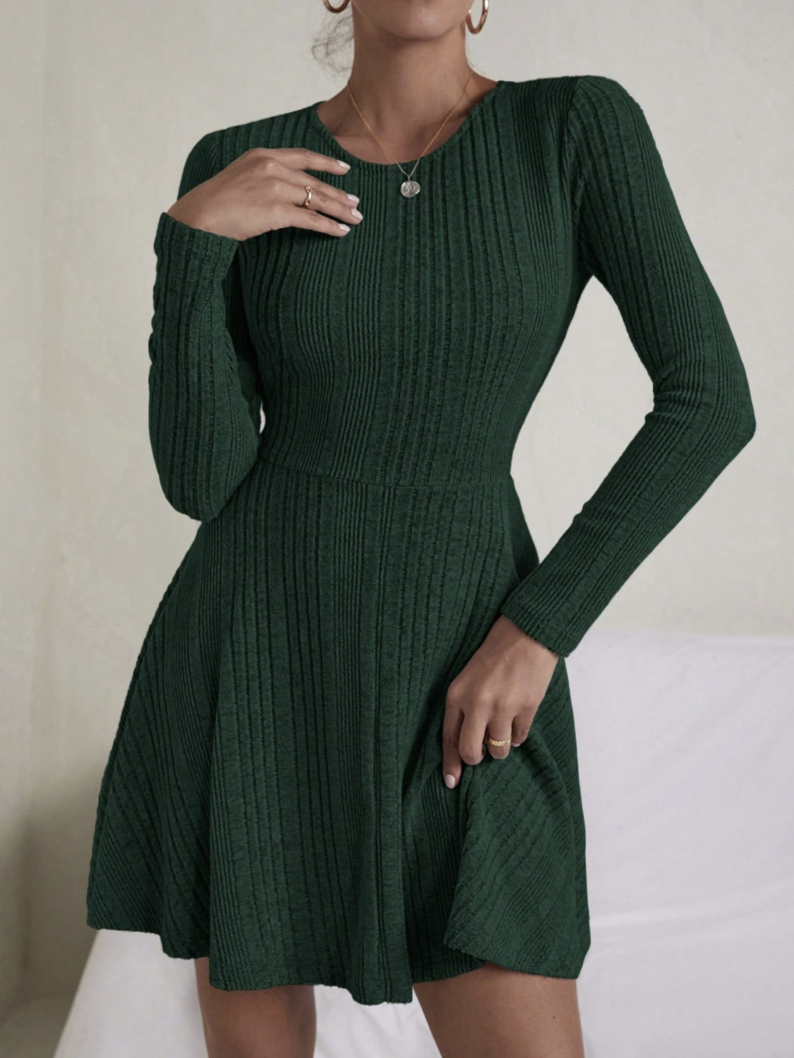 Textured Round Neck Long Sleeve Dress Mimi's Sweet Shoppe & Mercantile Textured Round Neck Long Sleeve Dress Mimi's Sweet Shoppe & Mercantile