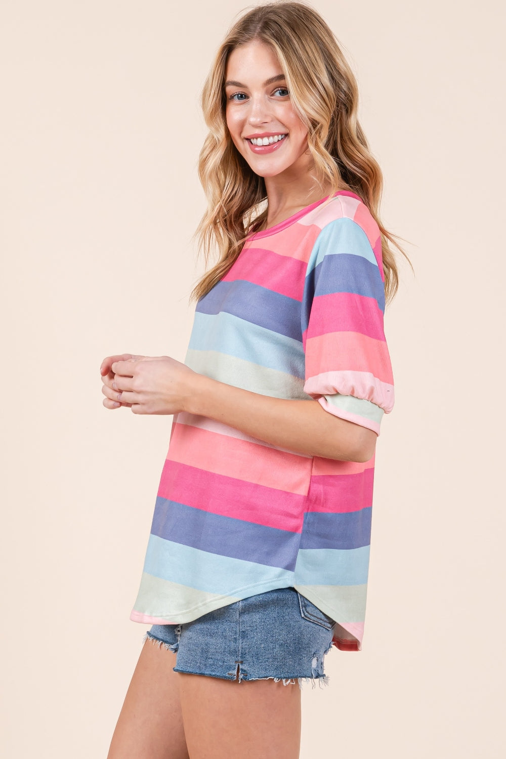 *BOMBOM* Striped Half Sleeve T-Shirt