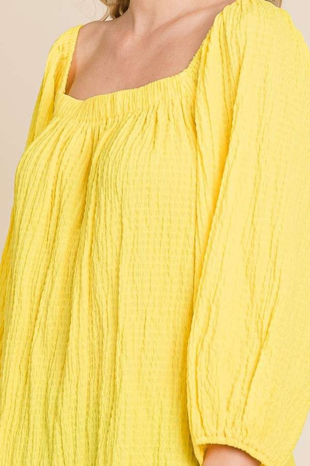 *Culture Code* Texture Square Neck Puff Sleeve Top