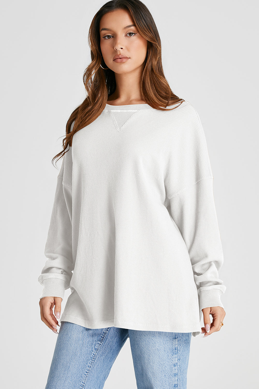 Waffle-Knit Long Sleeve Top