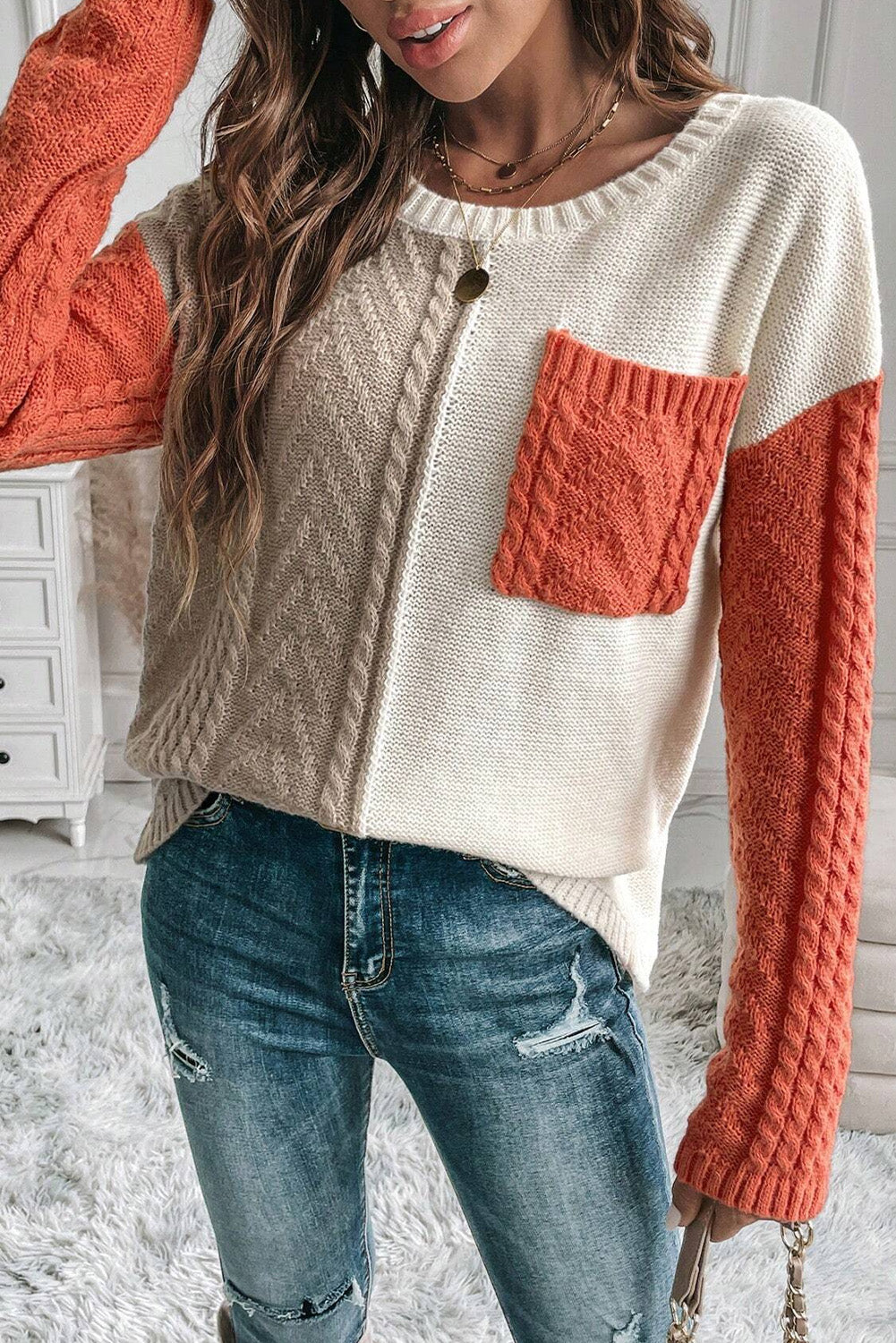 Color Block Pocket Sweater