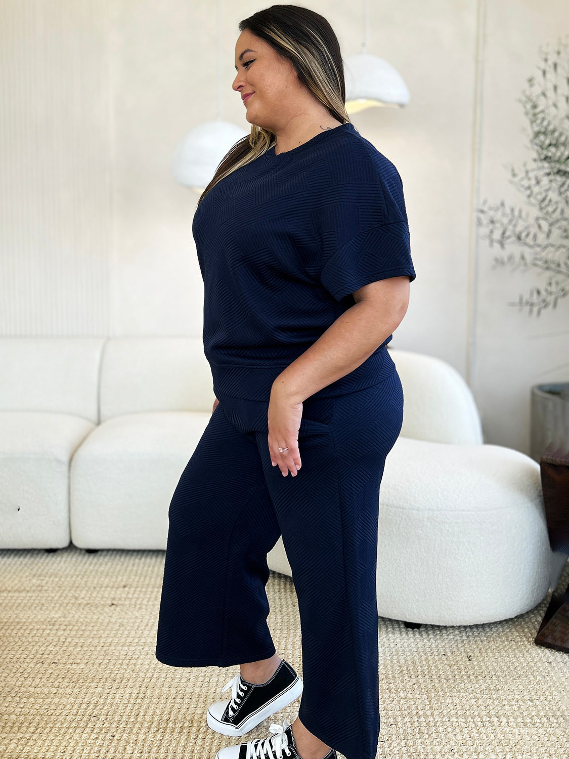 *Double Take* Texture Short Sleeve Top and Pants Set