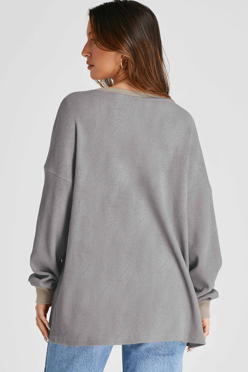 Waffle-Knit Long Sleeve Top