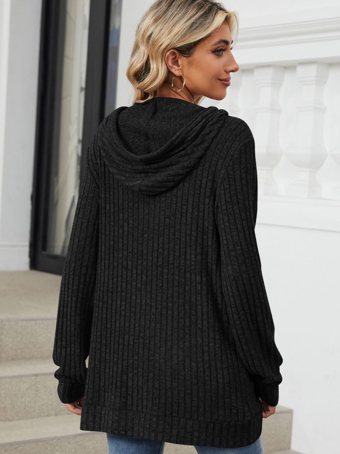 Drawstring Ribbed Hoodie