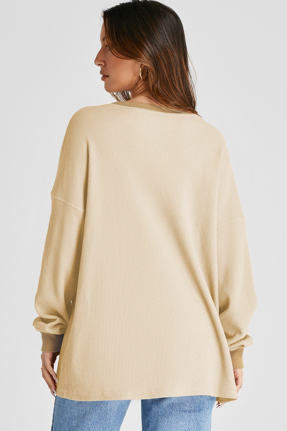 Waffle-Knit Long Sleeve Top