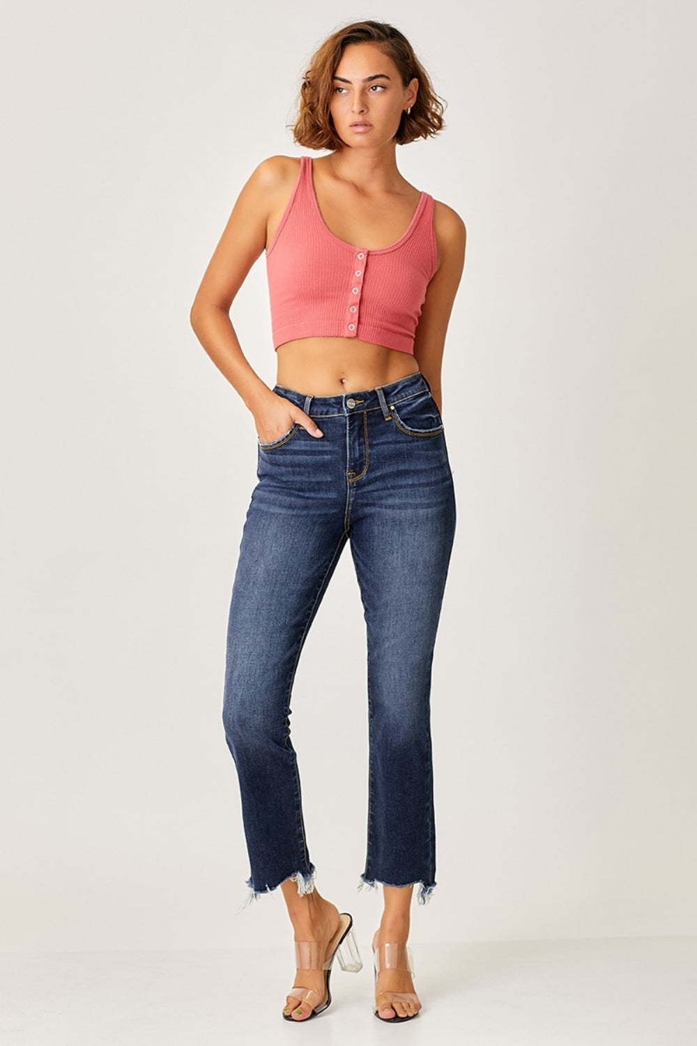 *Risen* Frayed Hem Cropped Straight Jeans