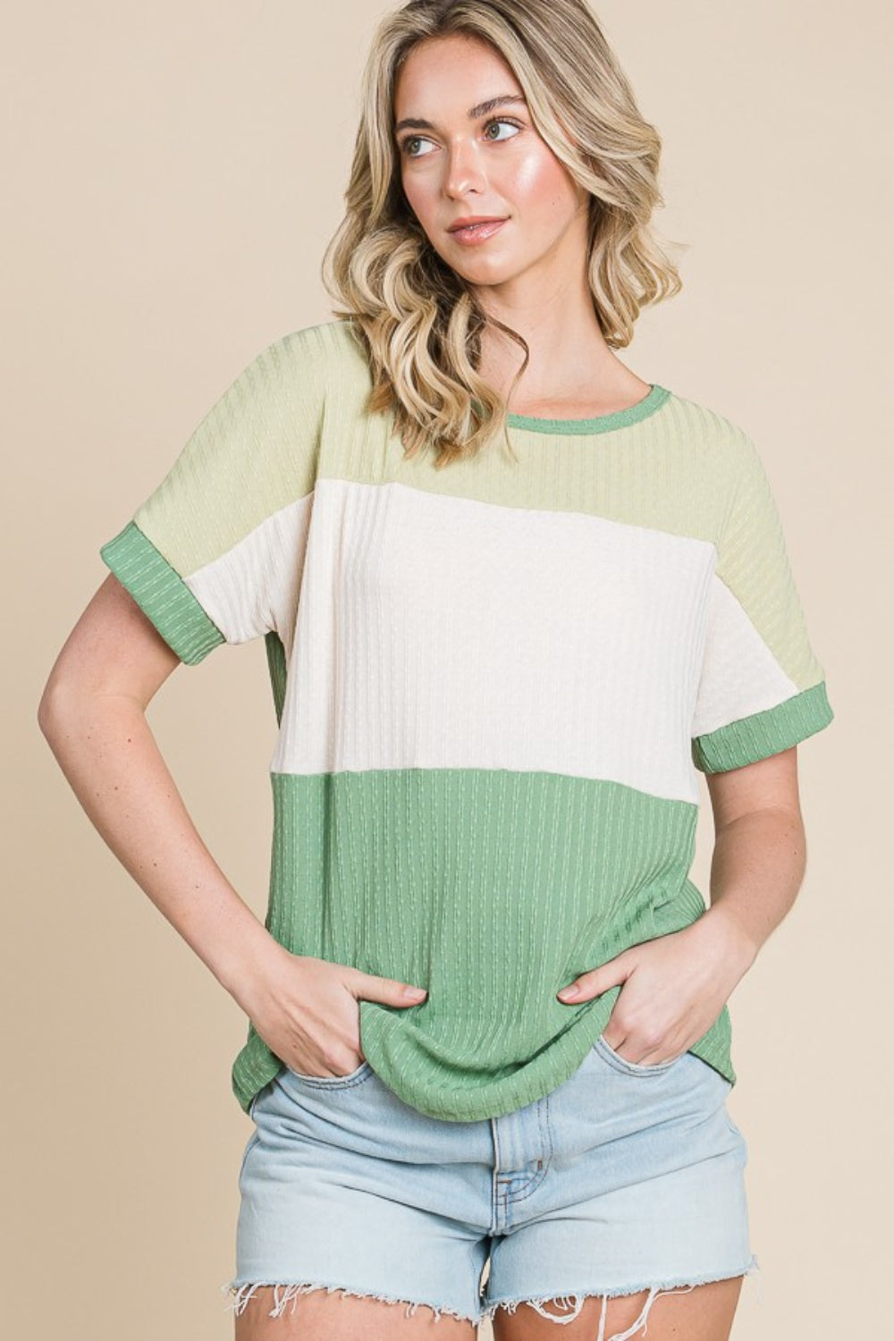 *BOMBOM* Color Block Short Sleeve T-Shirt