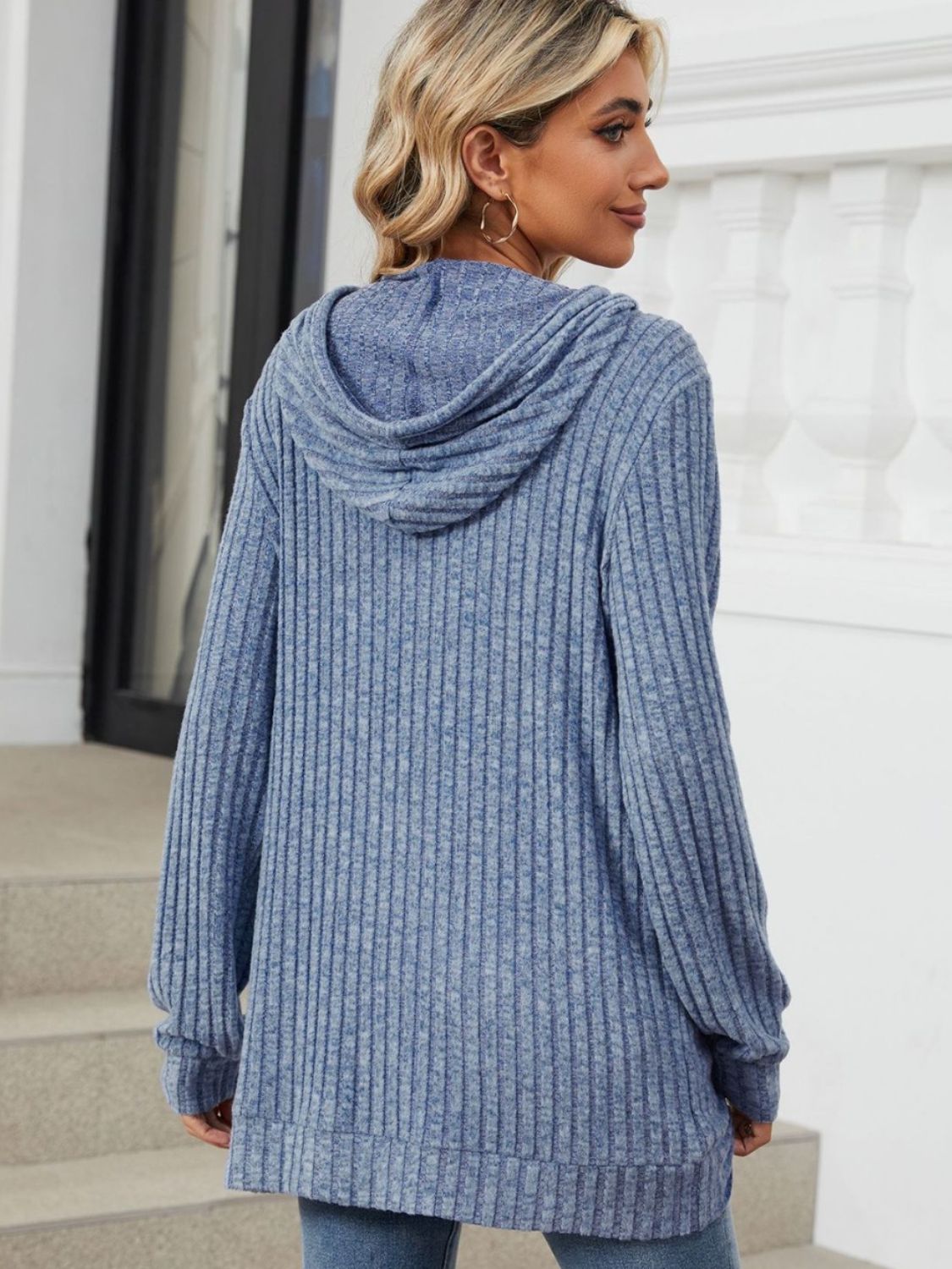 Drawstring Ribbed Hoodie