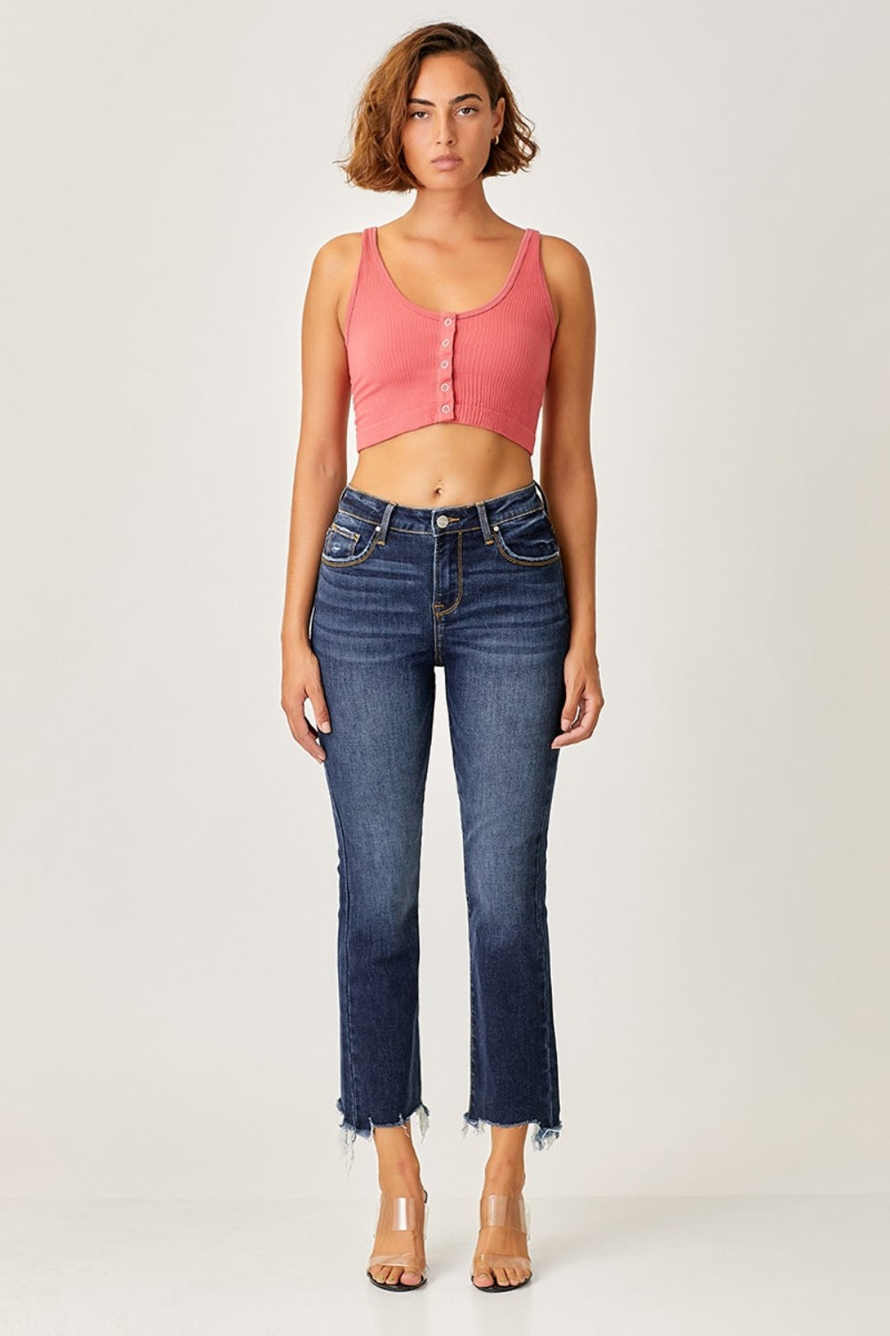 *Risen* Frayed Hem Cropped Straight Jeans