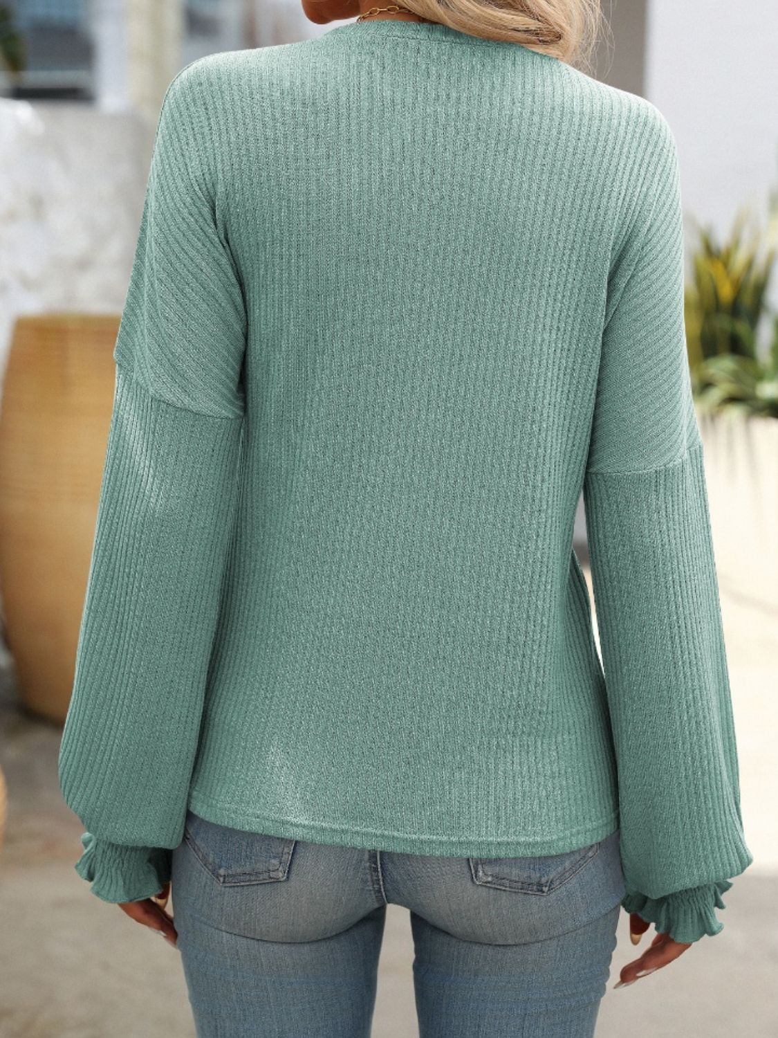 Ribbed Loose Long Sleeve Top