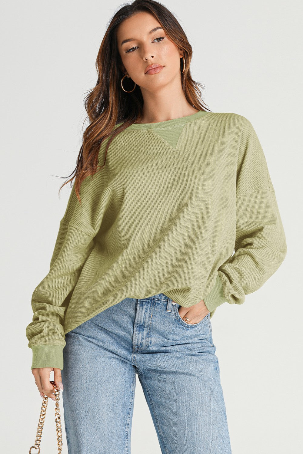 Waffle-Knit Long Sleeve Top