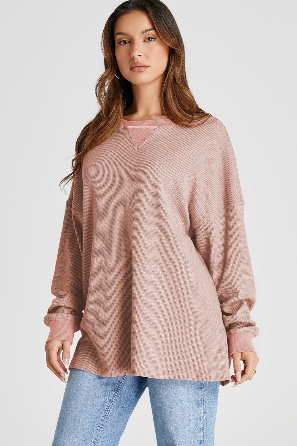 Waffle-Knit Long Sleeve Top