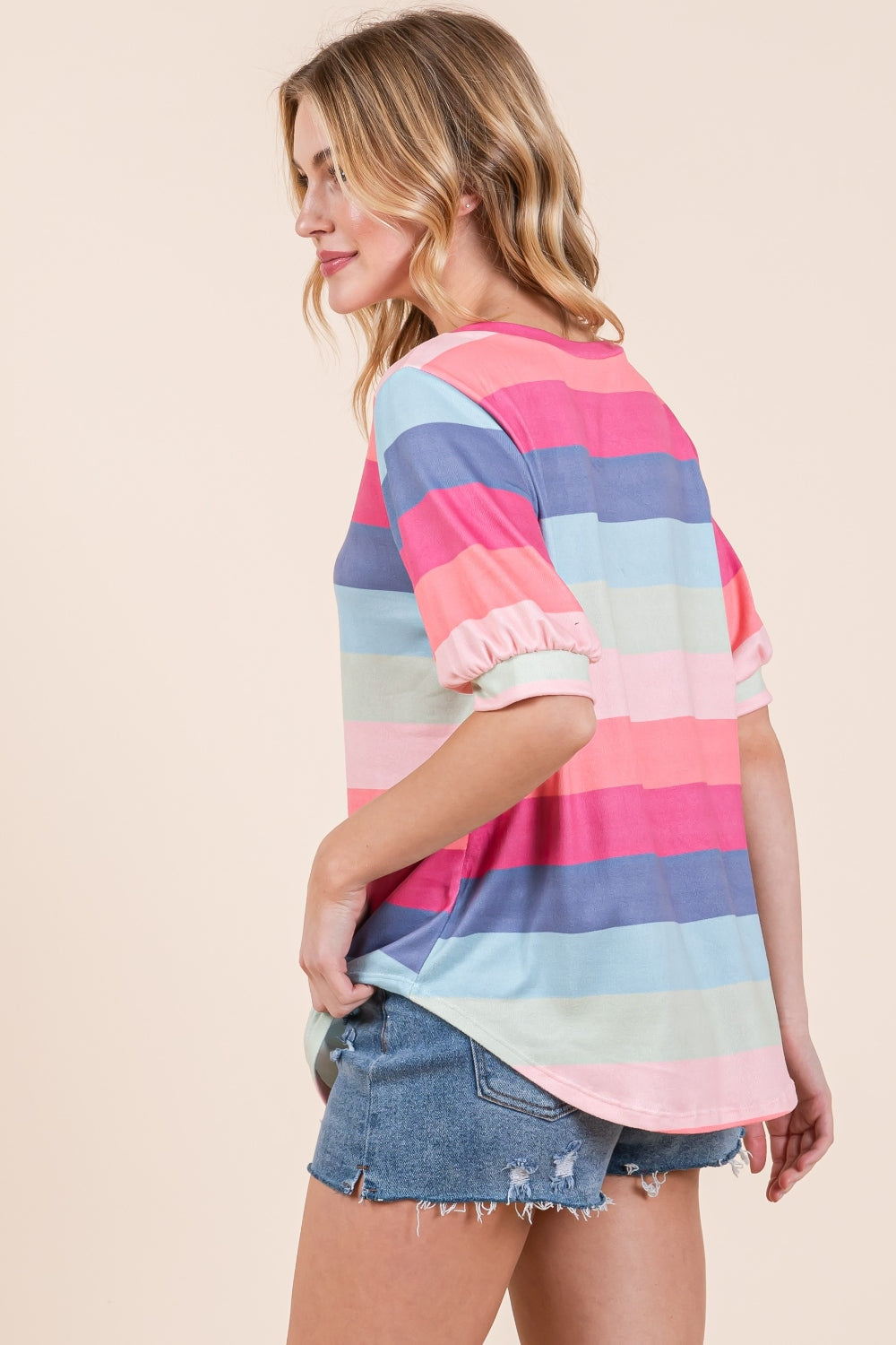*BOMBOM* Striped Half Sleeve T-Shirt