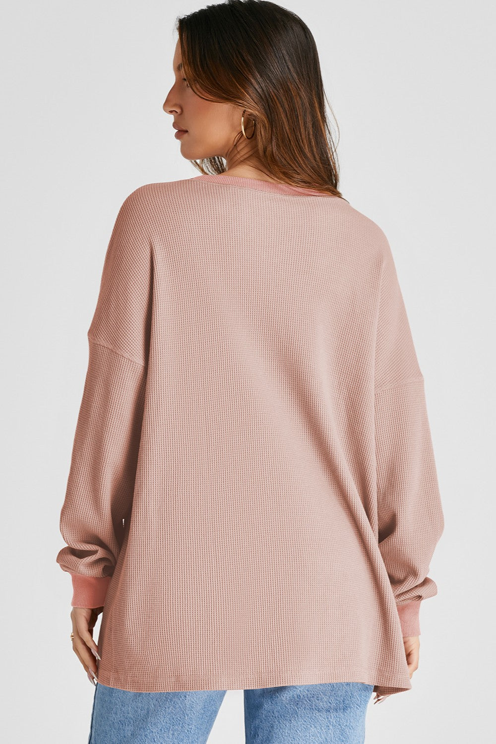 Waffle-Knit Long Sleeve Top
