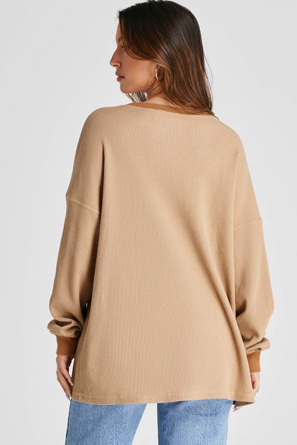 Waffle-Knit Long Sleeve Top