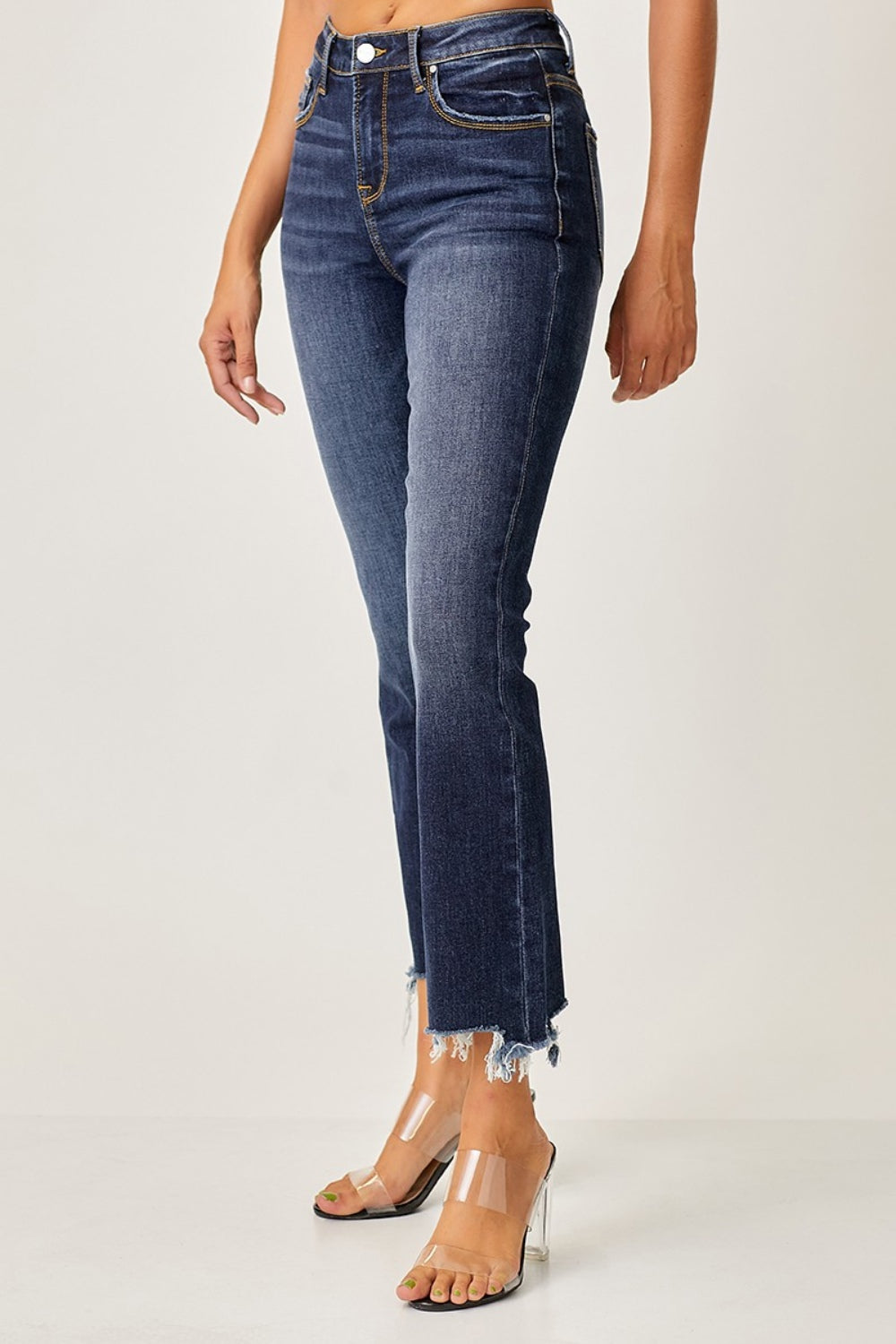*Risen* Frayed Hem Cropped Straight Jeans