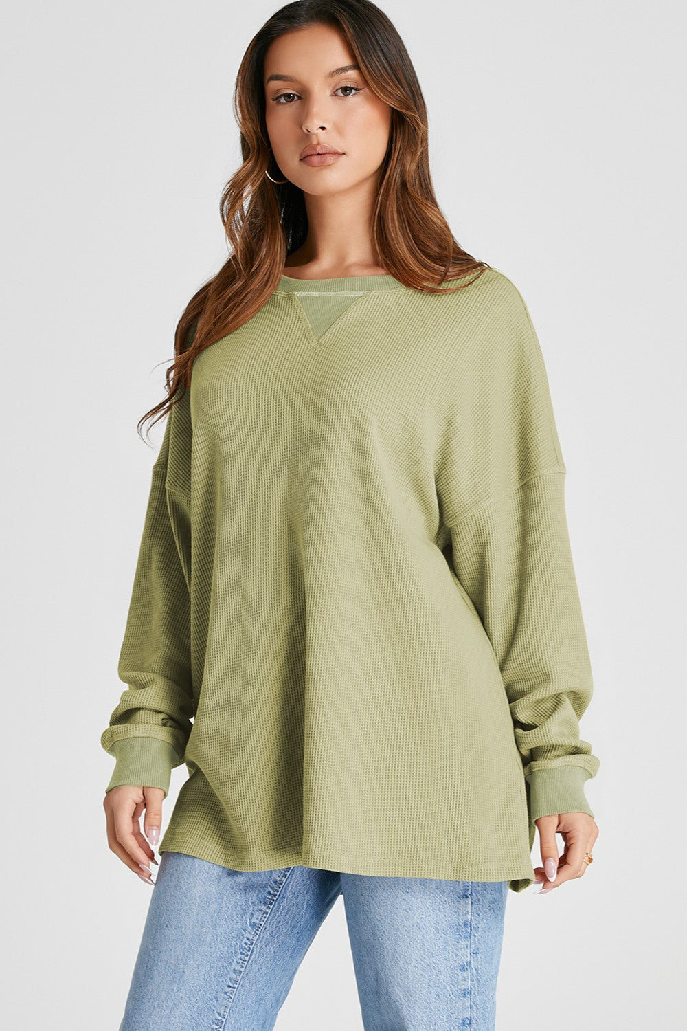 Waffle-Knit Long Sleeve Top