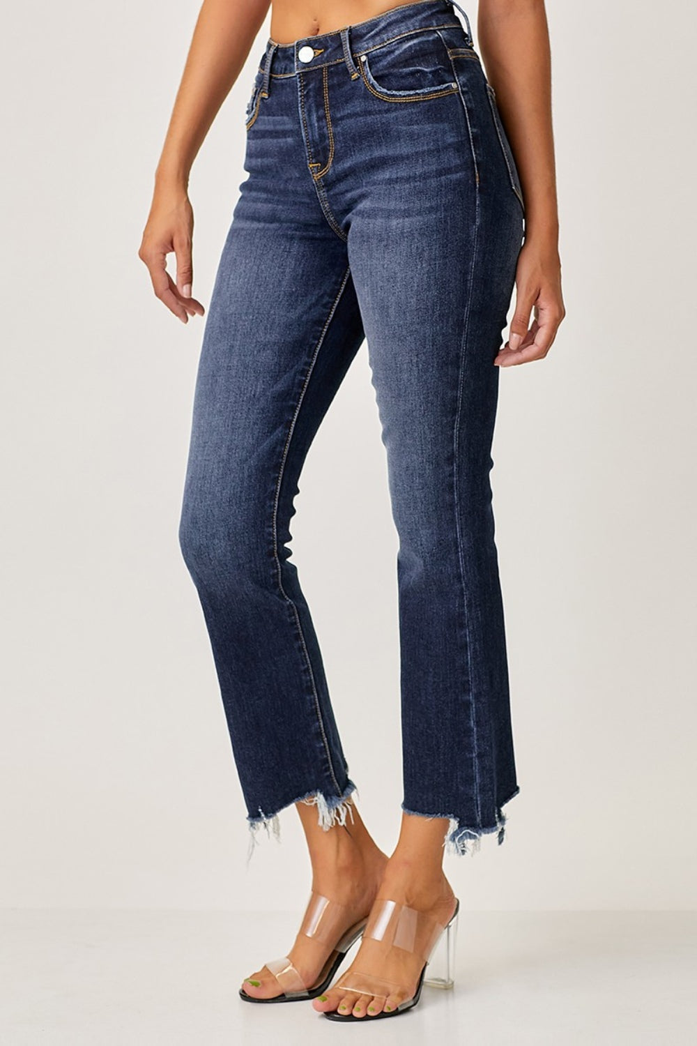 *Risen* Frayed Hem Cropped Straight Jeans