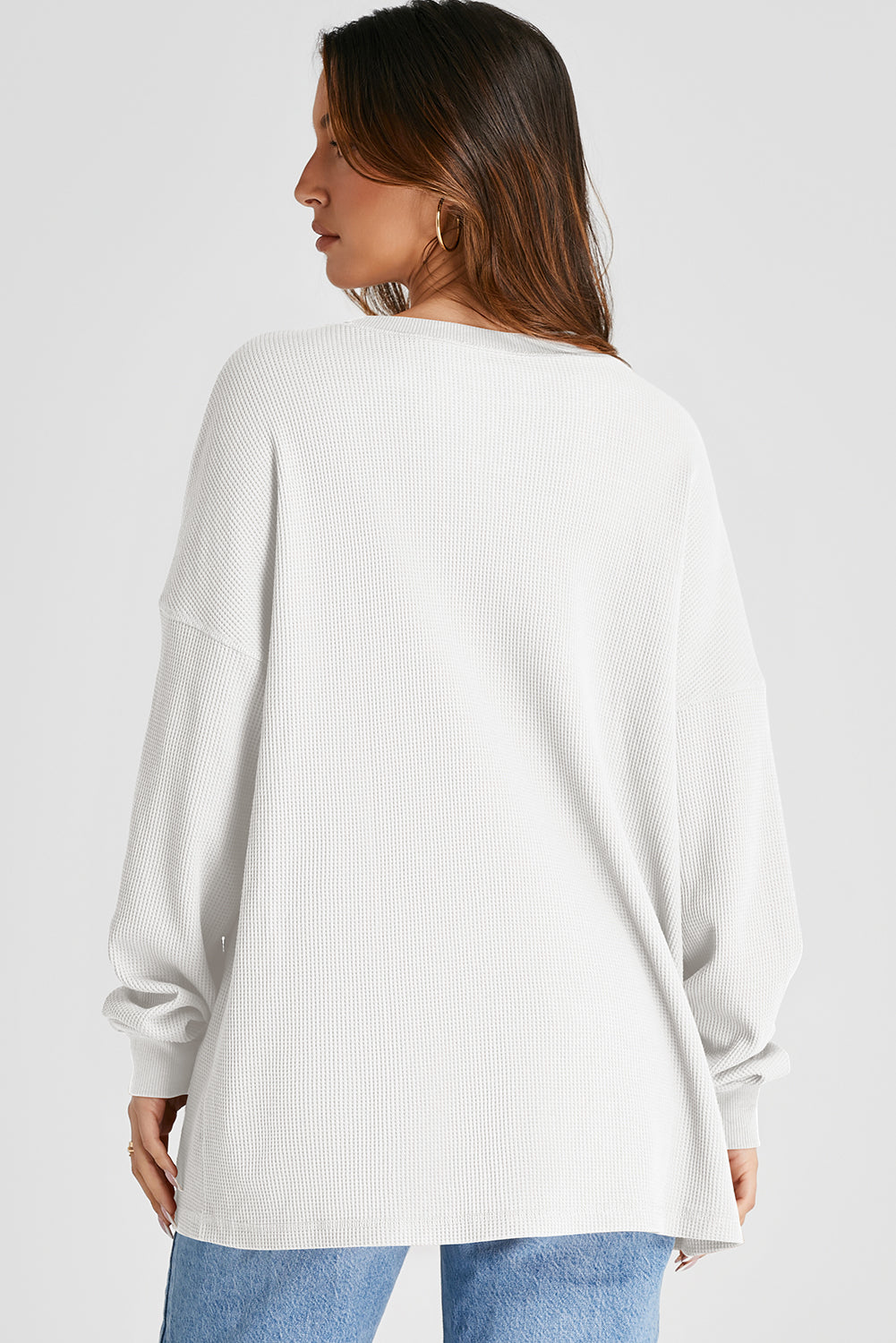 Waffle-Knit Long Sleeve Top
