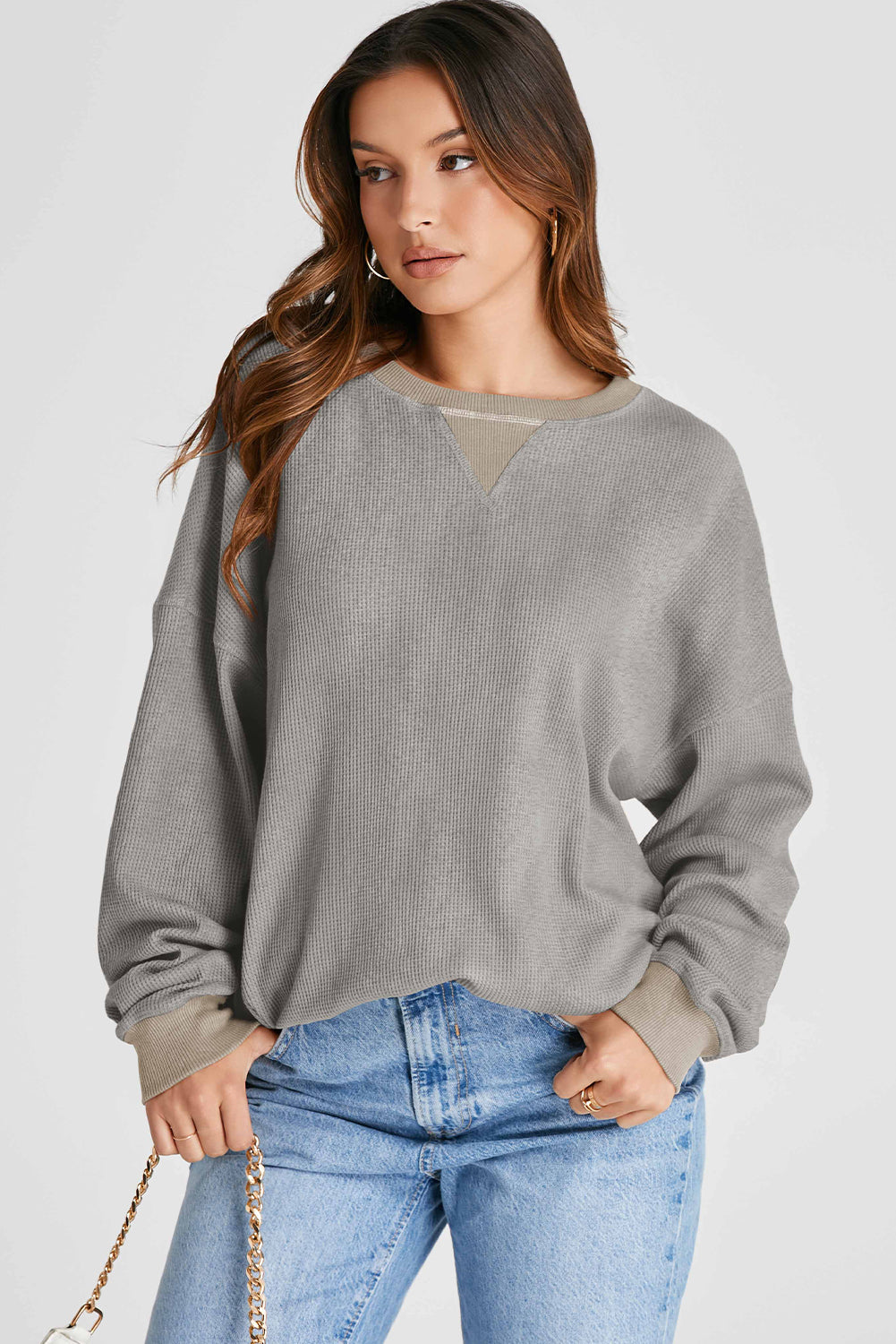 Waffle-Knit Long Sleeve Top