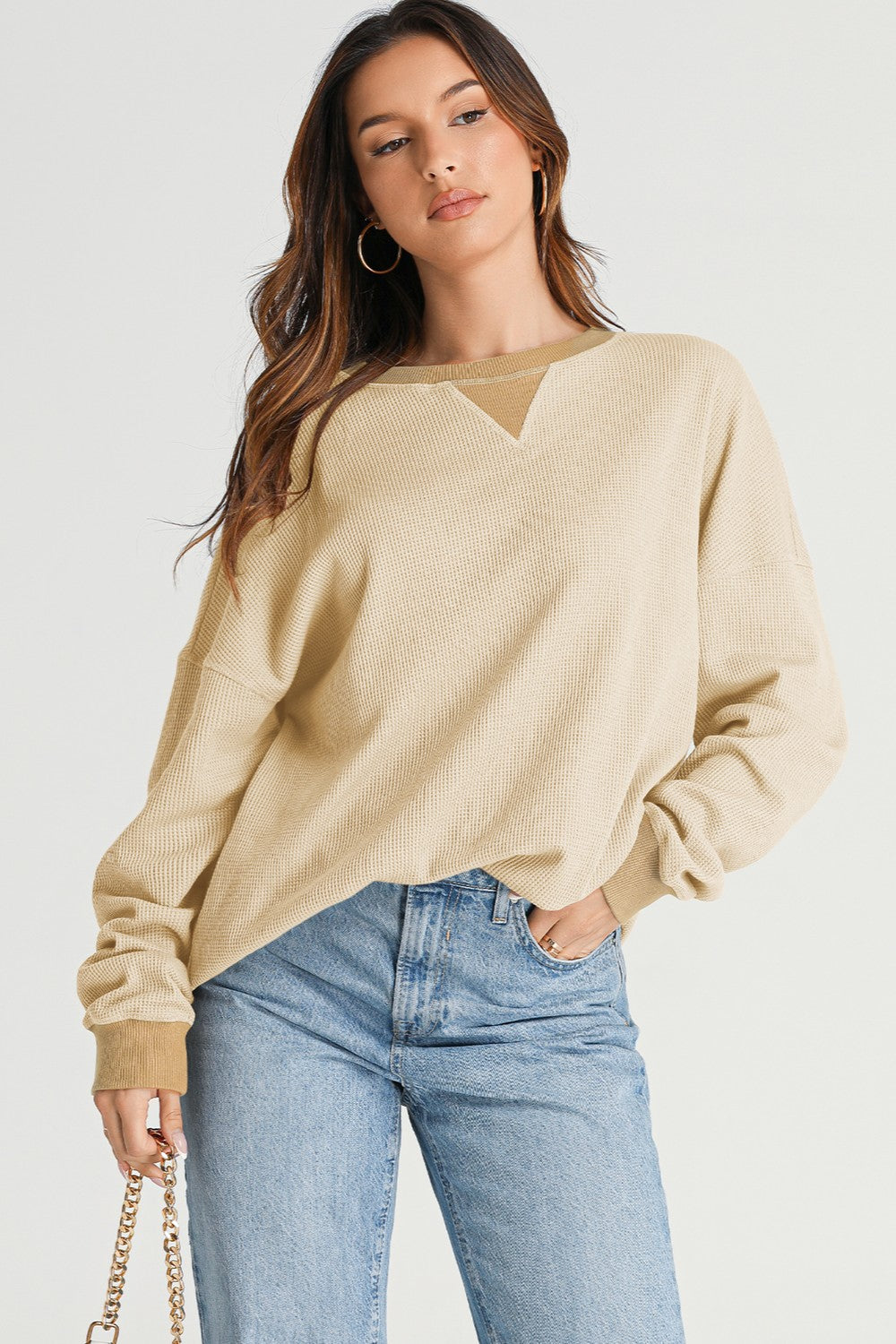 Waffle-Knit Long Sleeve Top