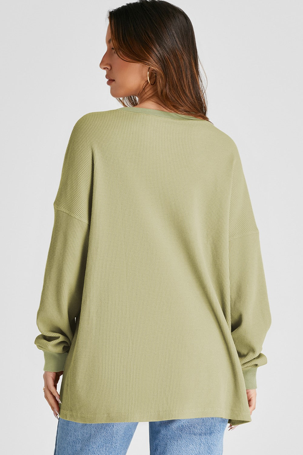 Waffle-Knit Long Sleeve Top