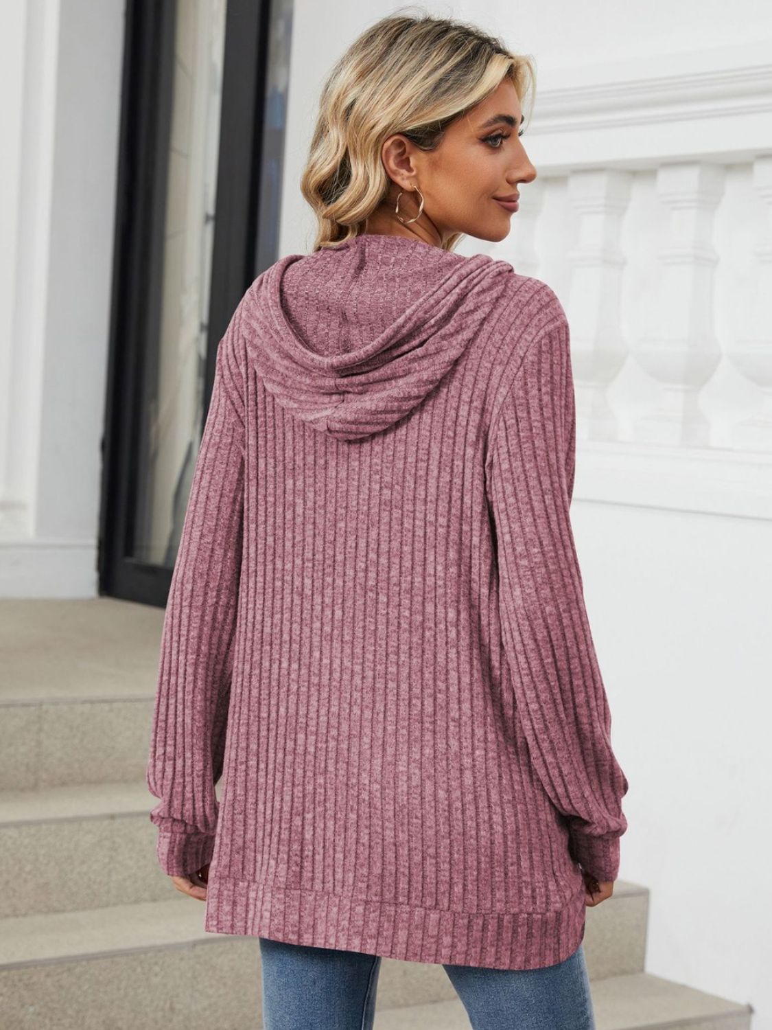 Drawstring Ribbed Hoodie