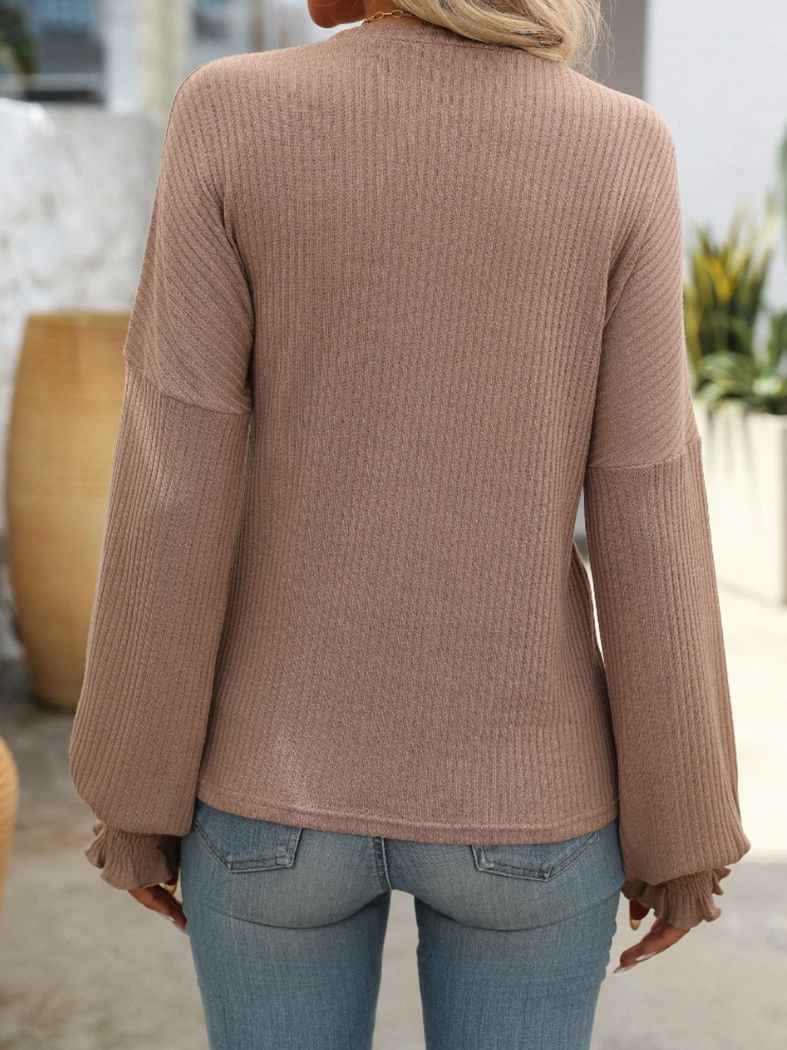 Ribbed Loose Long Sleeve Top