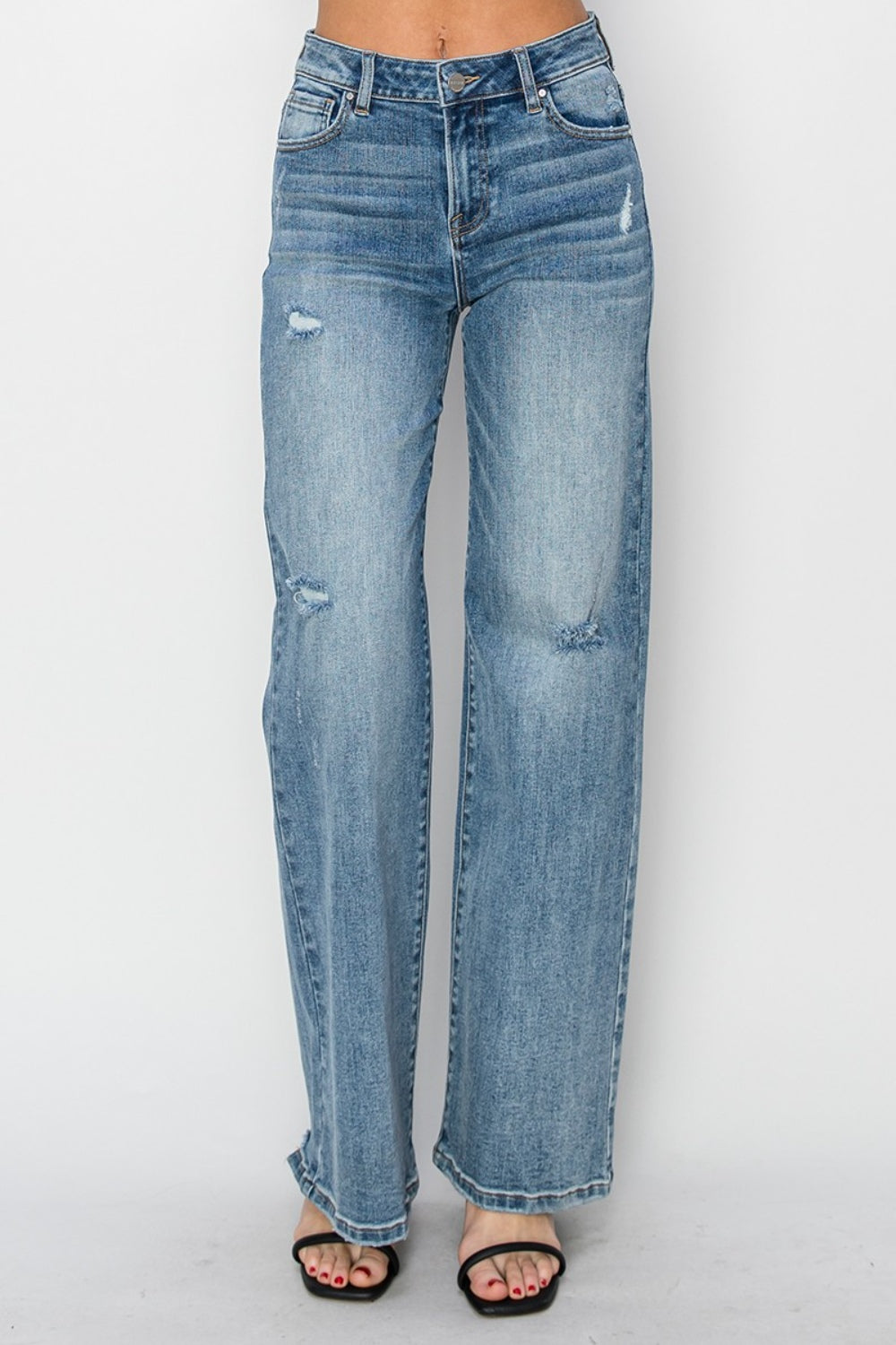 *RISEN* High Waist Distressed Wide Leg Jeans