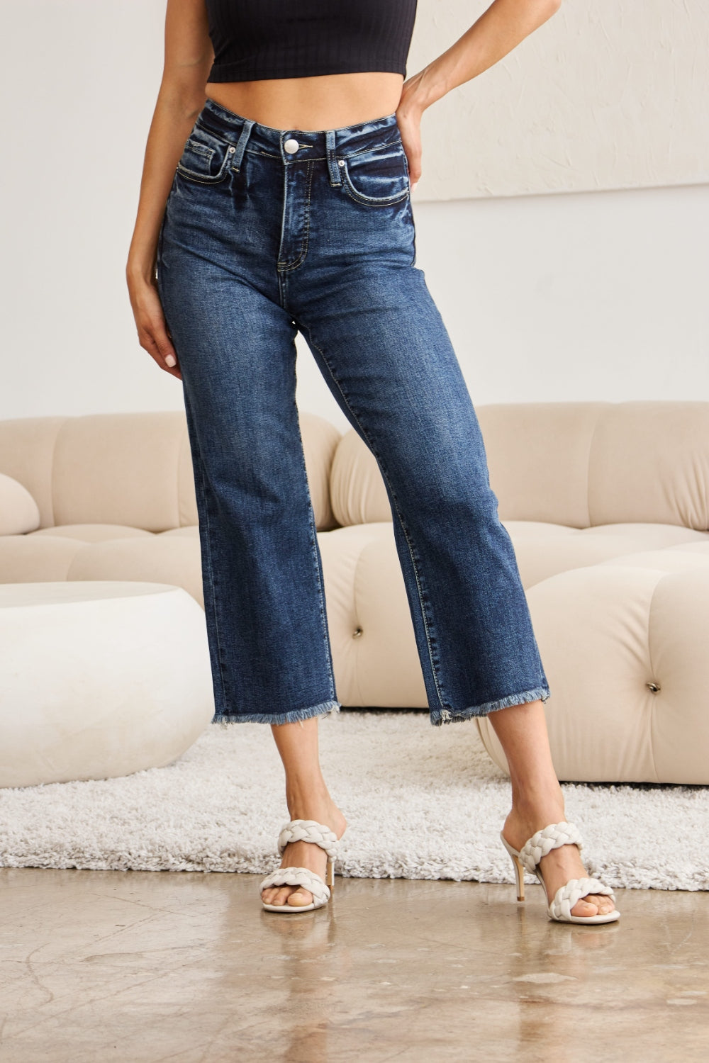 *RFM* Tummy Control High Waist Raw Hem Jeans