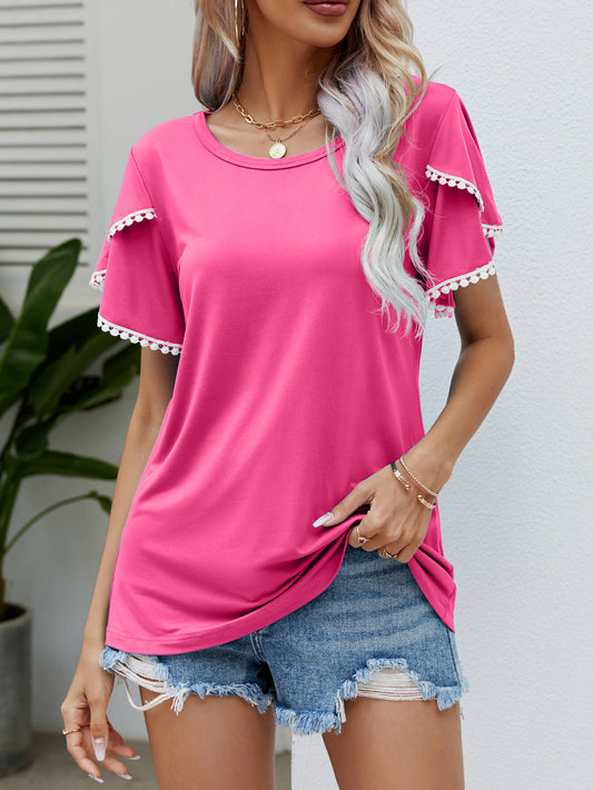 Pom-Pom Trim Flutter Sleeve Tee