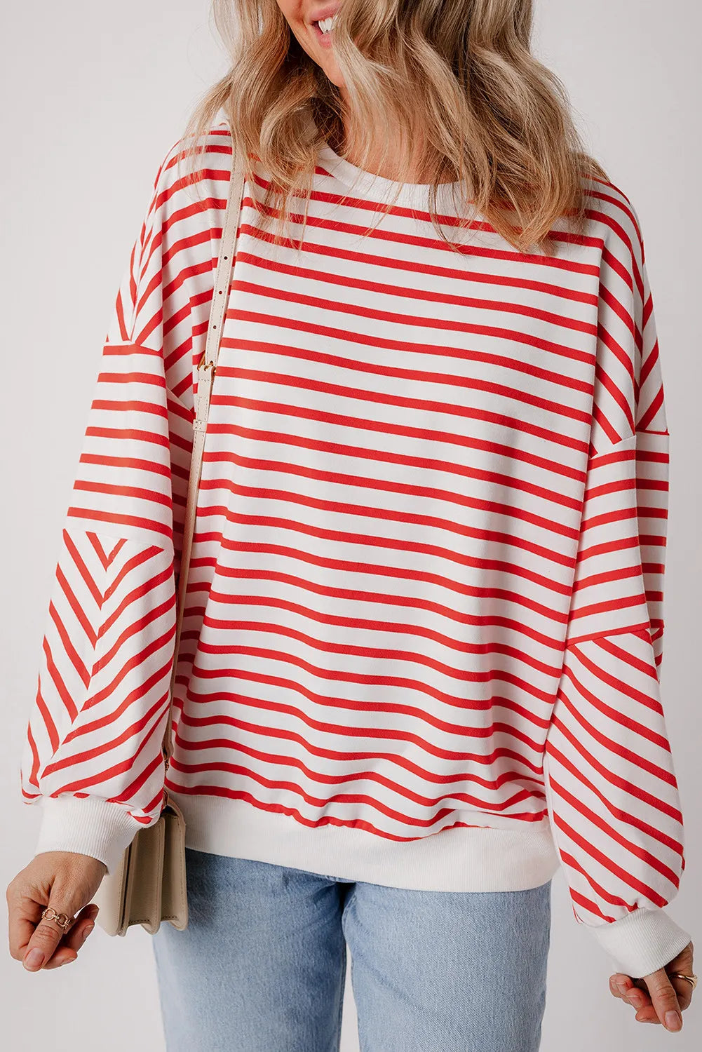 Striped Dropped Shoulder Long Sleeve Sweatshirt