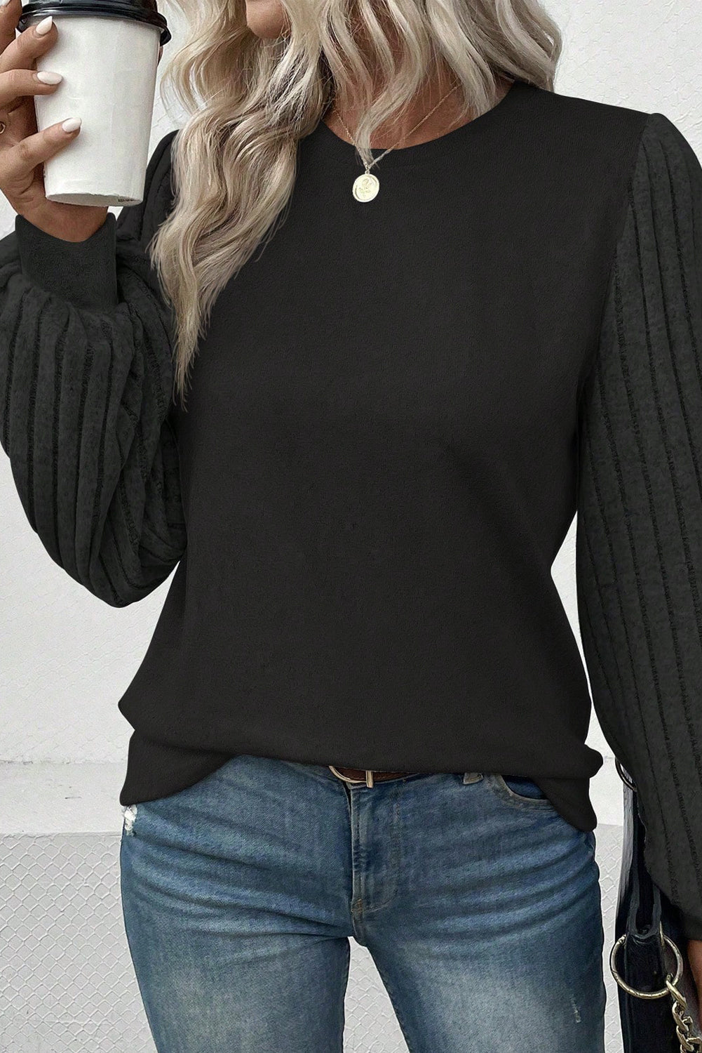 Ribbed Sleeve Knit Top