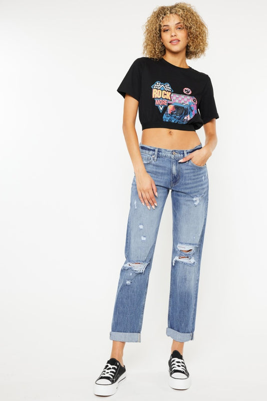 *Kancan* Mid Rise Distressed Straight Jeans