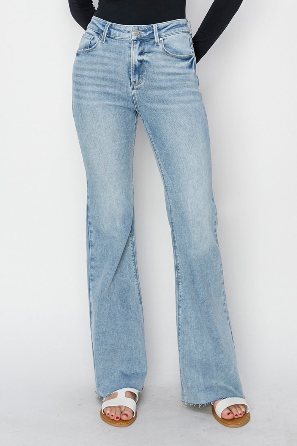 *RISEN* High Rise Raw Cut Hem Bootcut Jeans