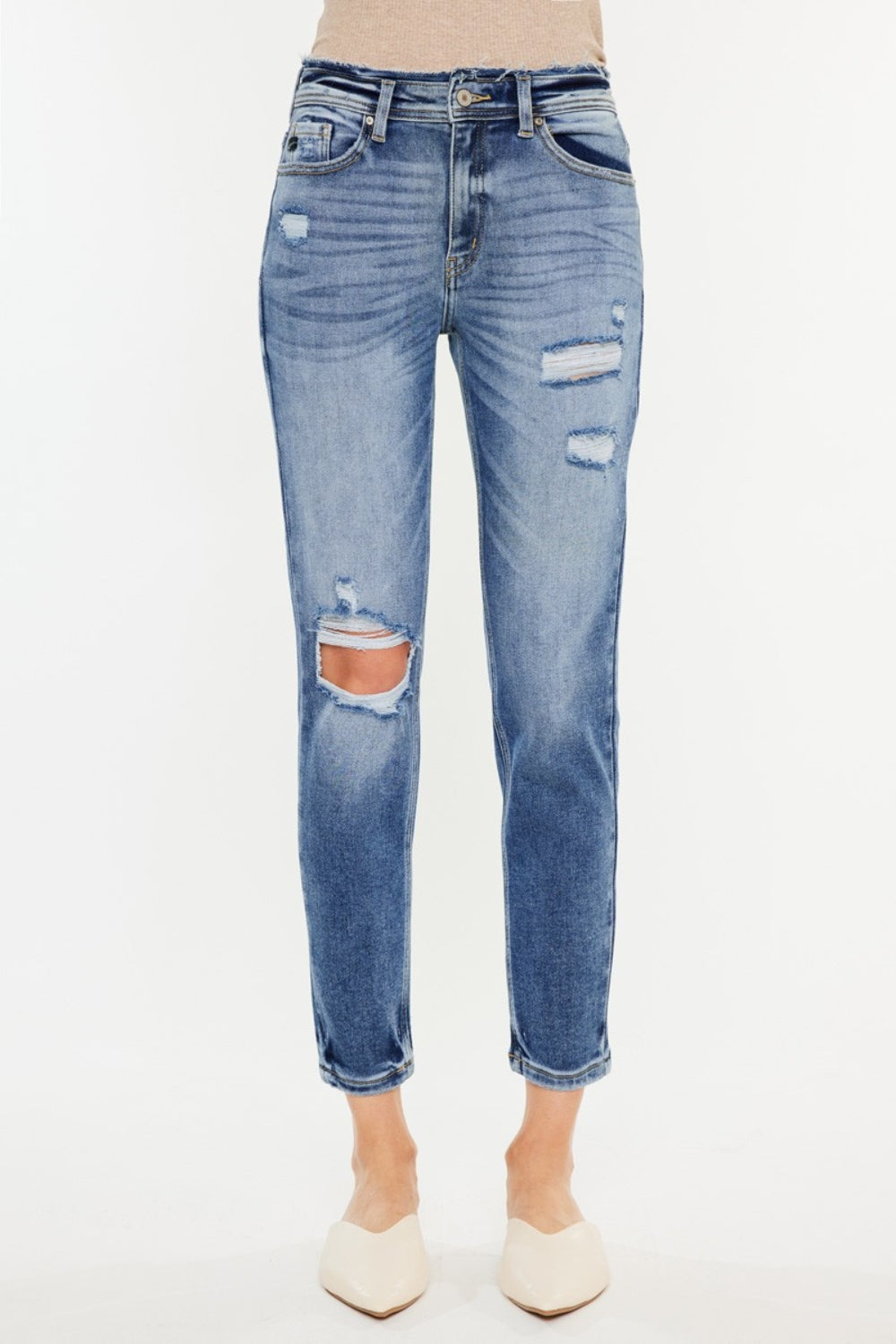 *Kancan* High Rise Distressed Mom Jeans