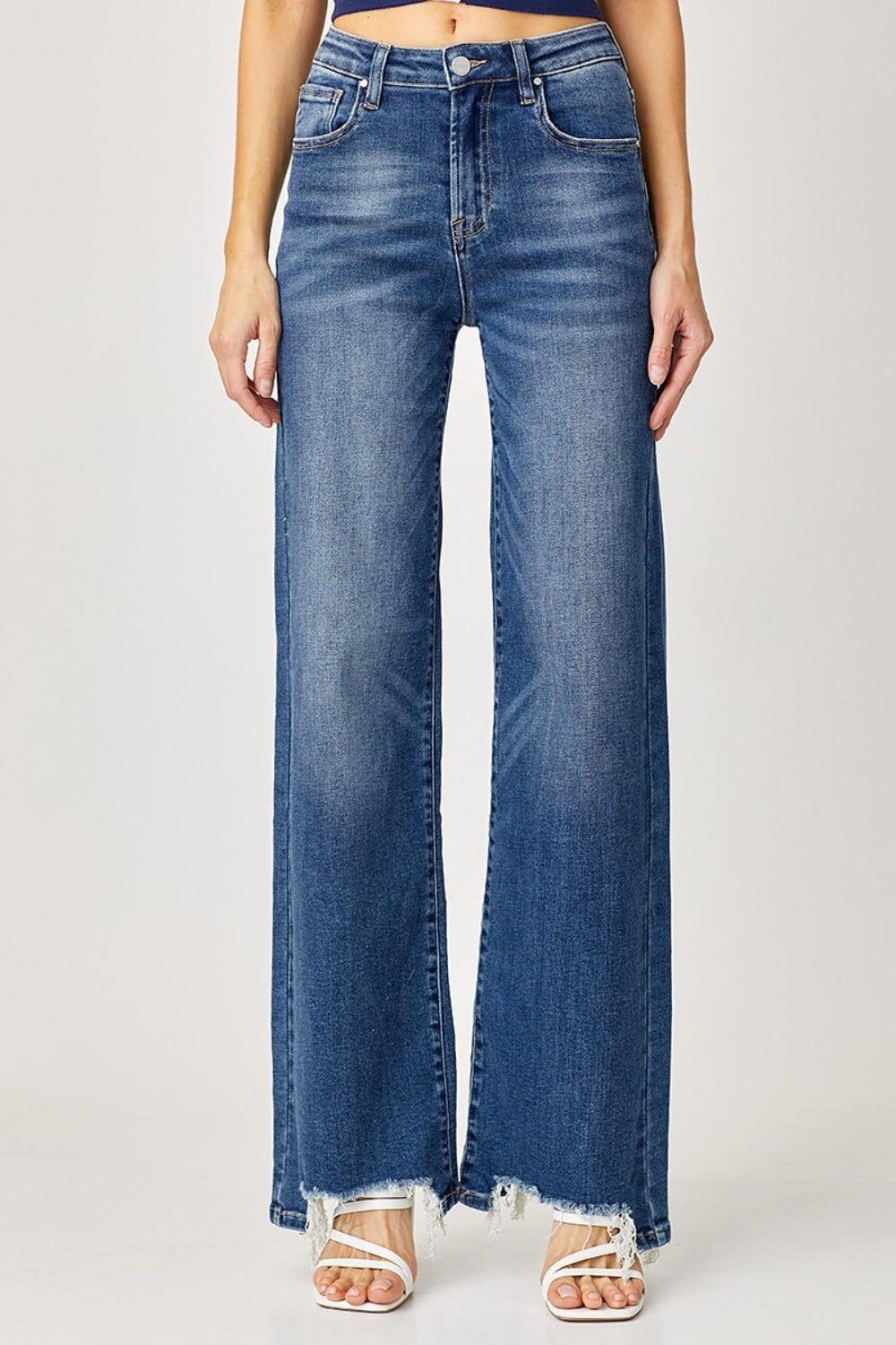 *Risen* High Rise Frayed Hem Wide Leg Jeans