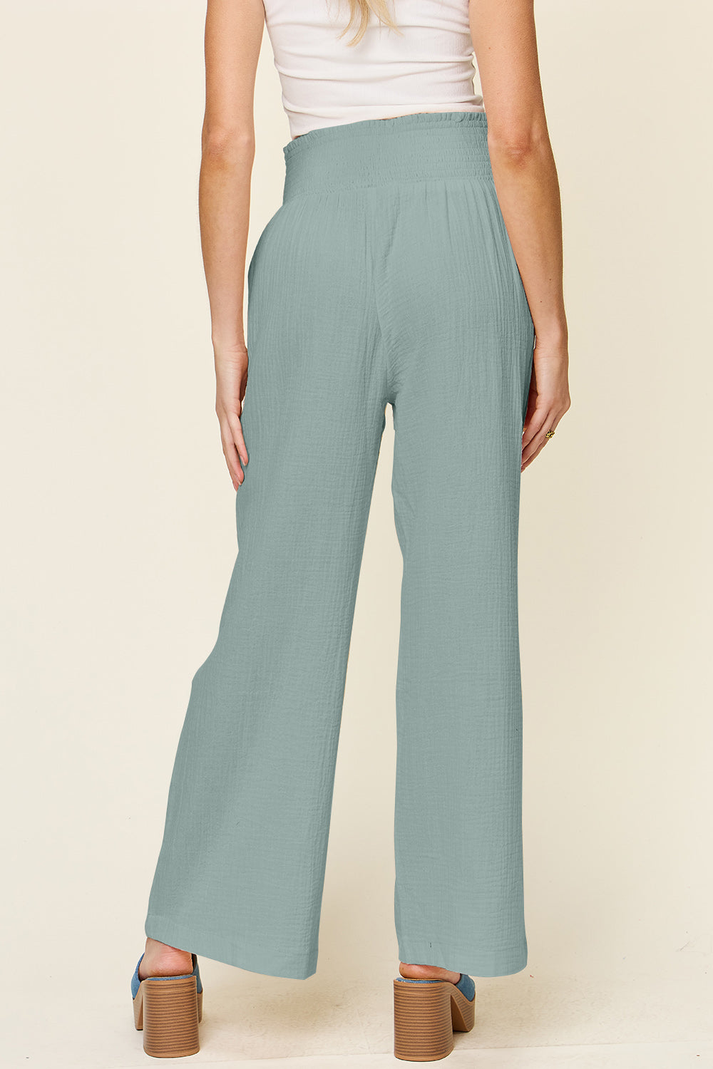 *Double Take* Texture Smocked Waist Wide Leg Pants