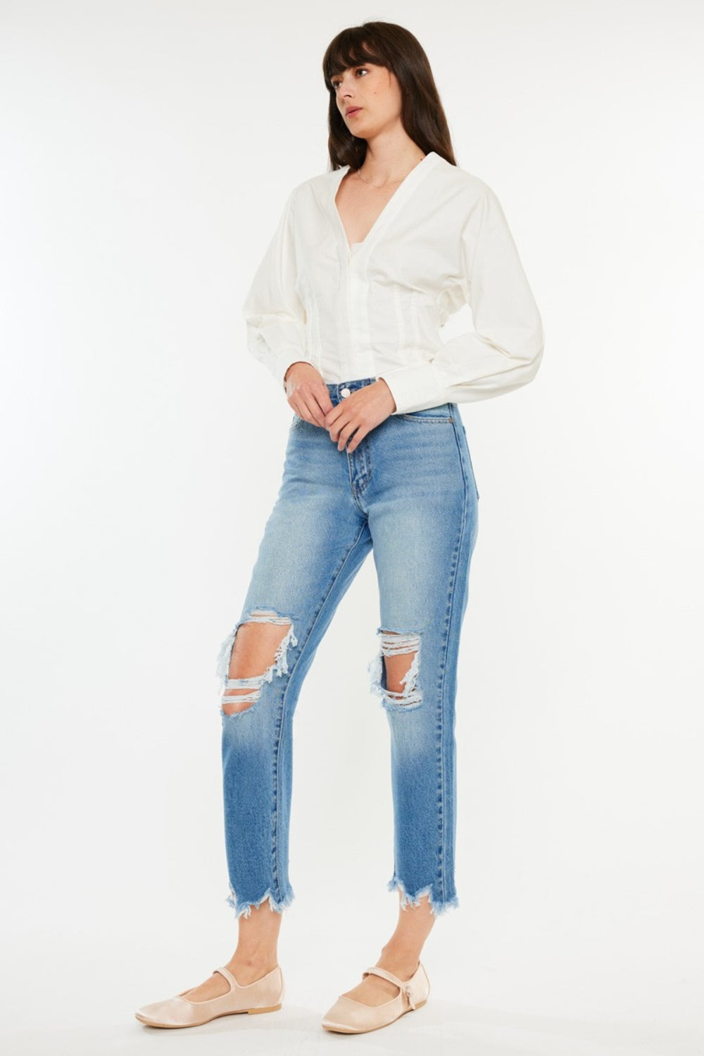 *Kancan* Distressed Frayed Hem Cropped Jeans