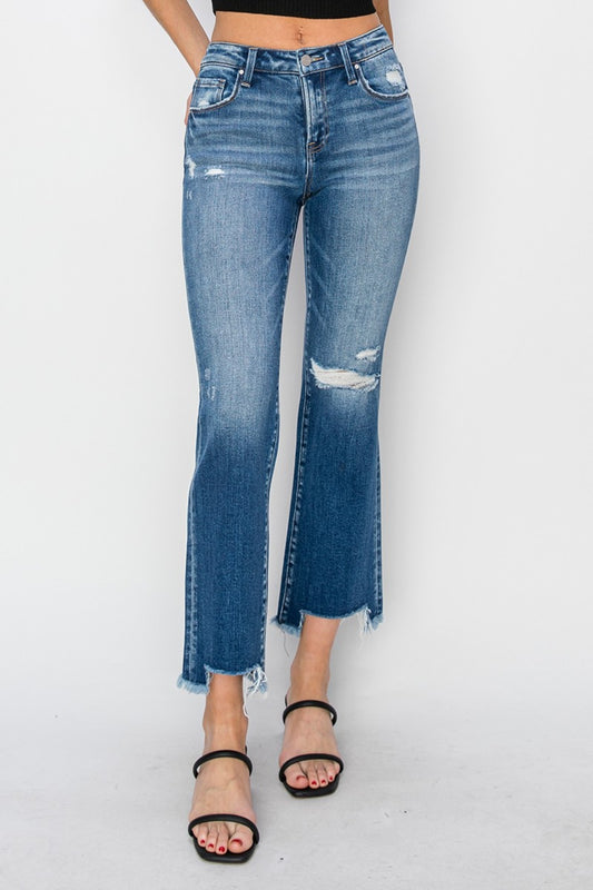 *RISEN* Frayed Step Hem Ankle Straight Jeans