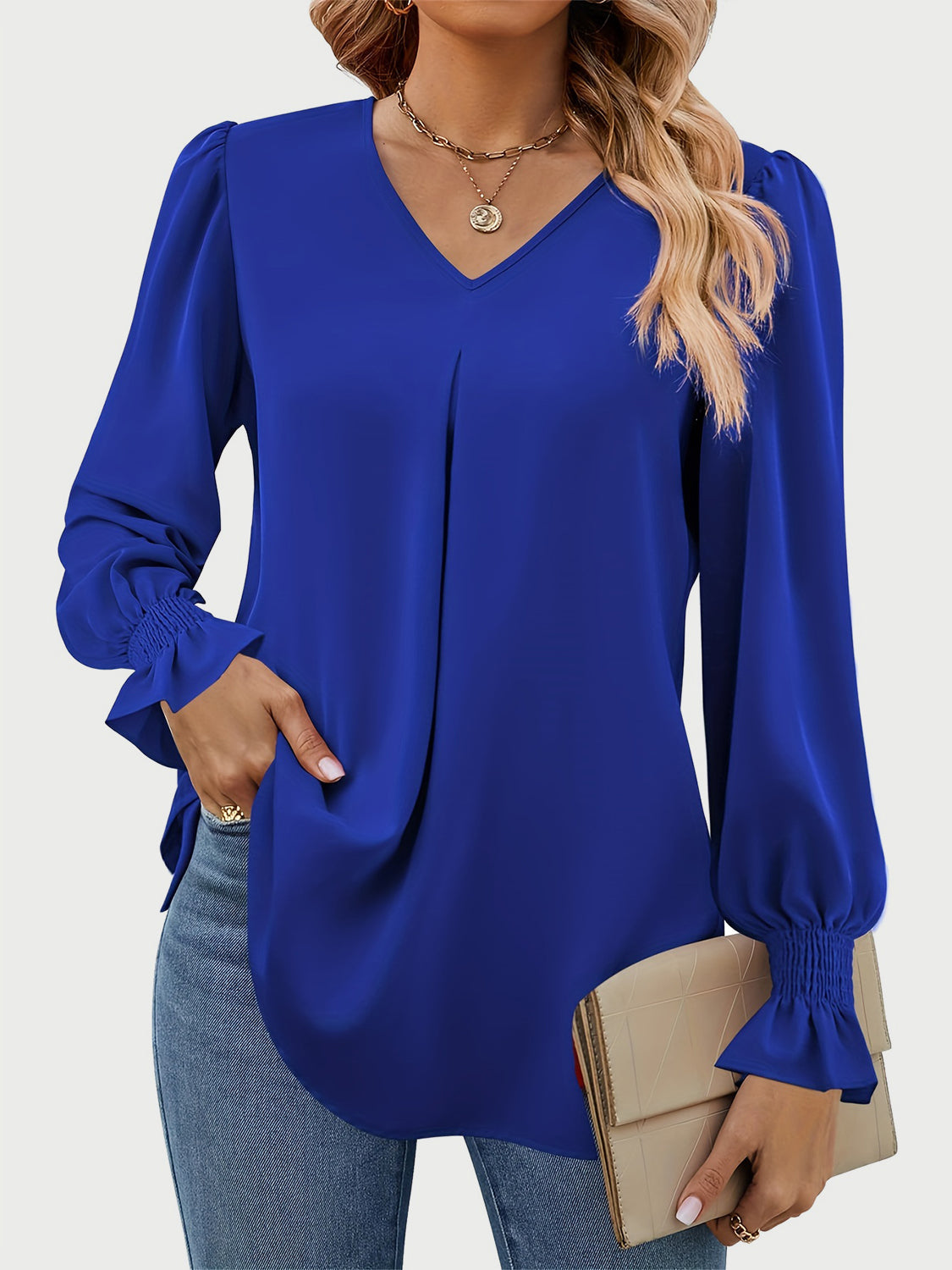 V-Neck Flounce Sleeve Top