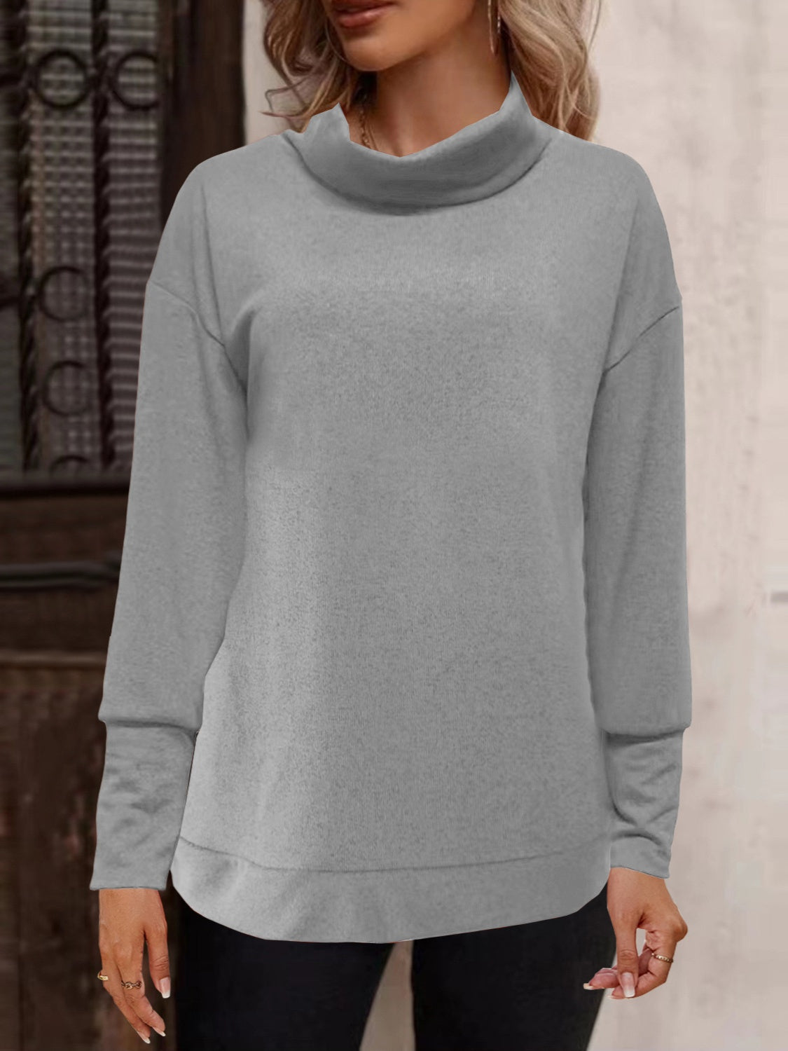 Full Size Mock Neck Long Sleeve T-Shirt