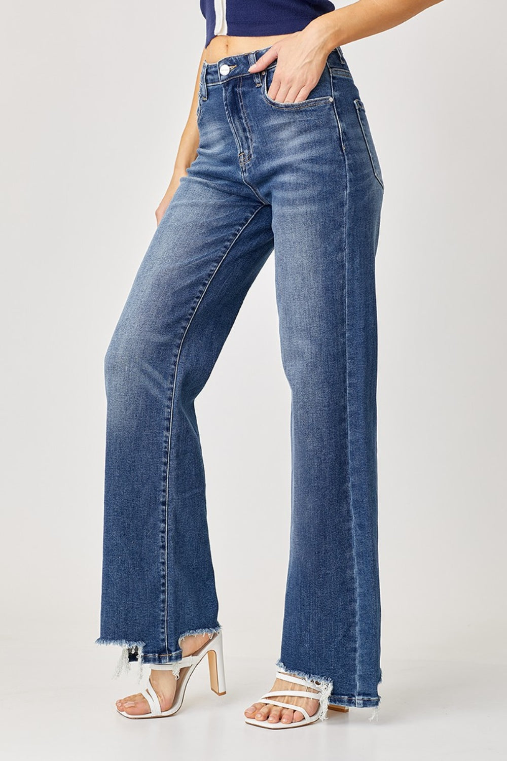 *Risen* High Rise Frayed Hem Wide Leg Jeans