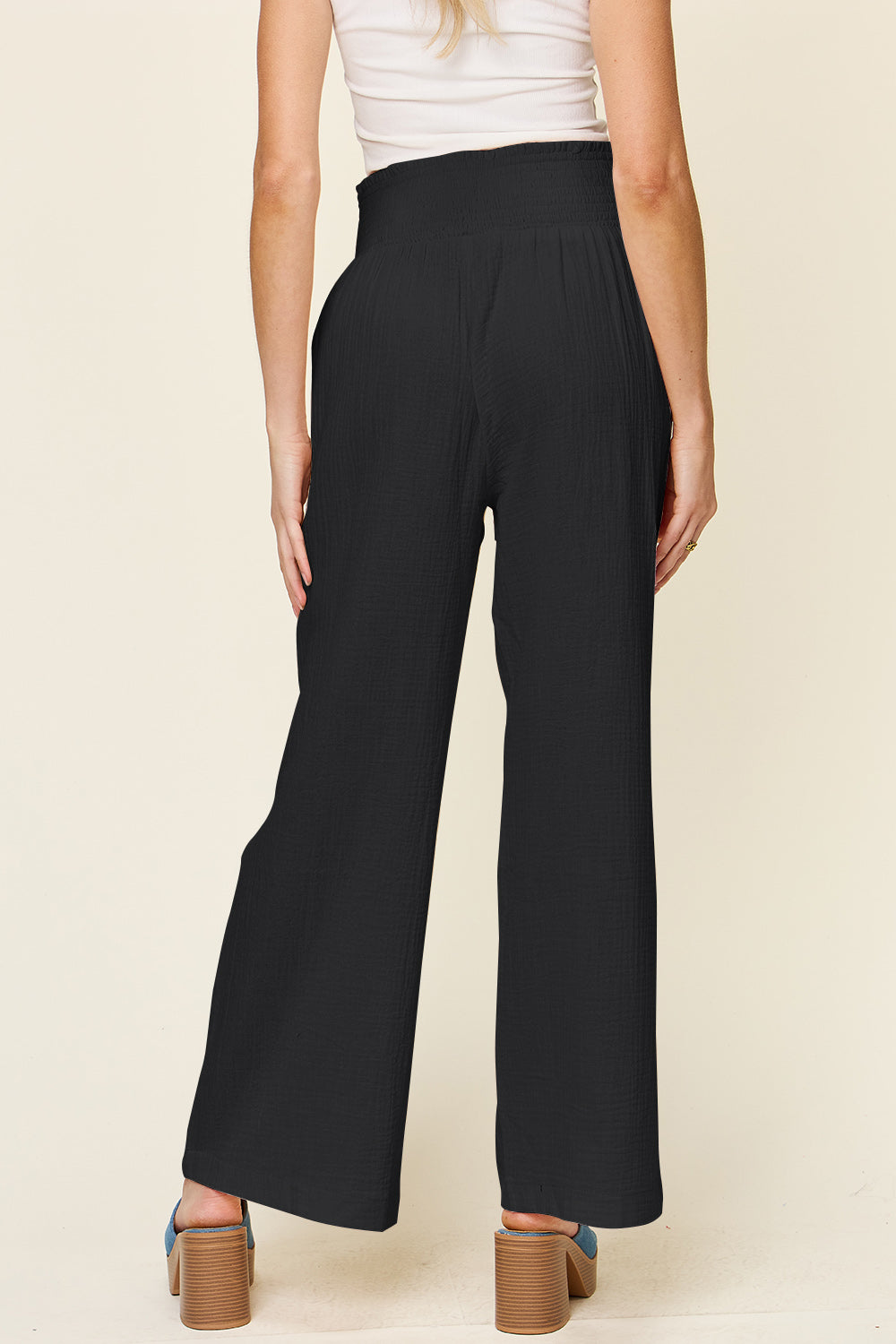 *Double Take* Texture Smocked Waist Wide Leg Pants