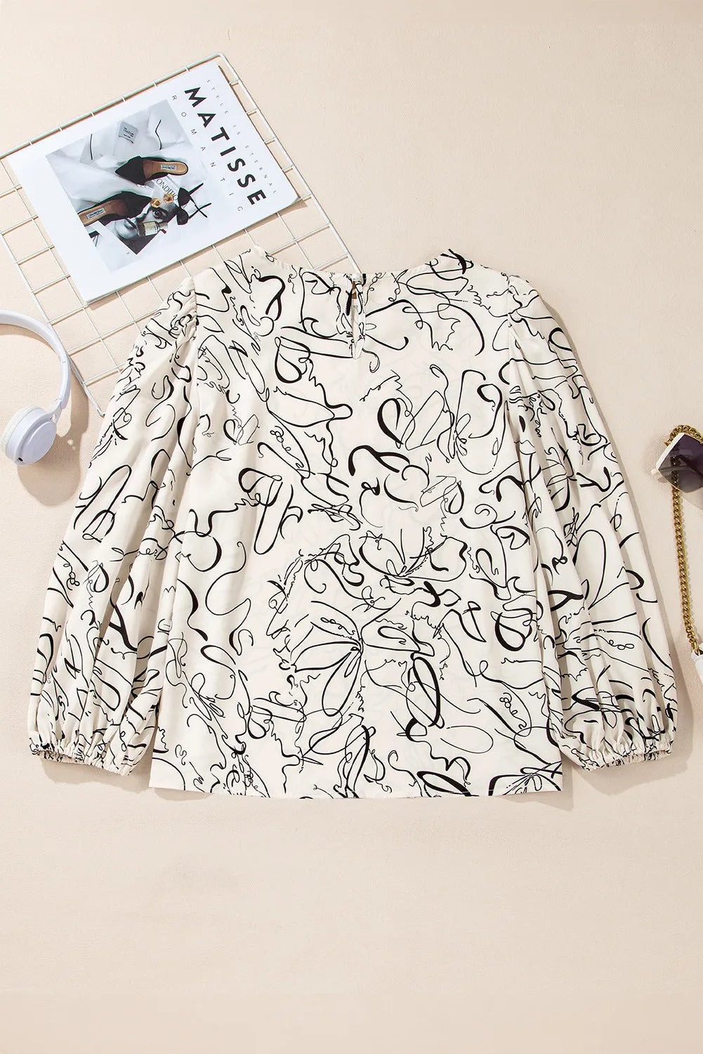 Printed Round Neck Three-Quarter Sleeve Blouse