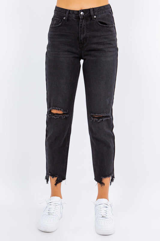 *American Bazi* High Waist Distressed Cropped Straight Jeans