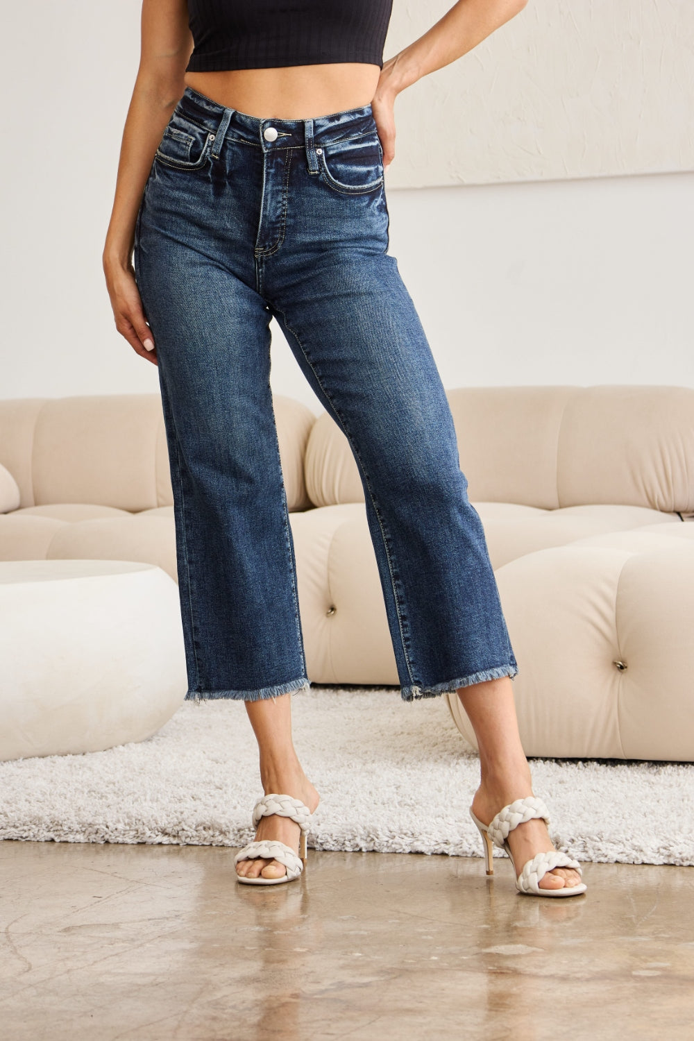 *RFM* Tummy Control High Waist Raw Hem Jeans