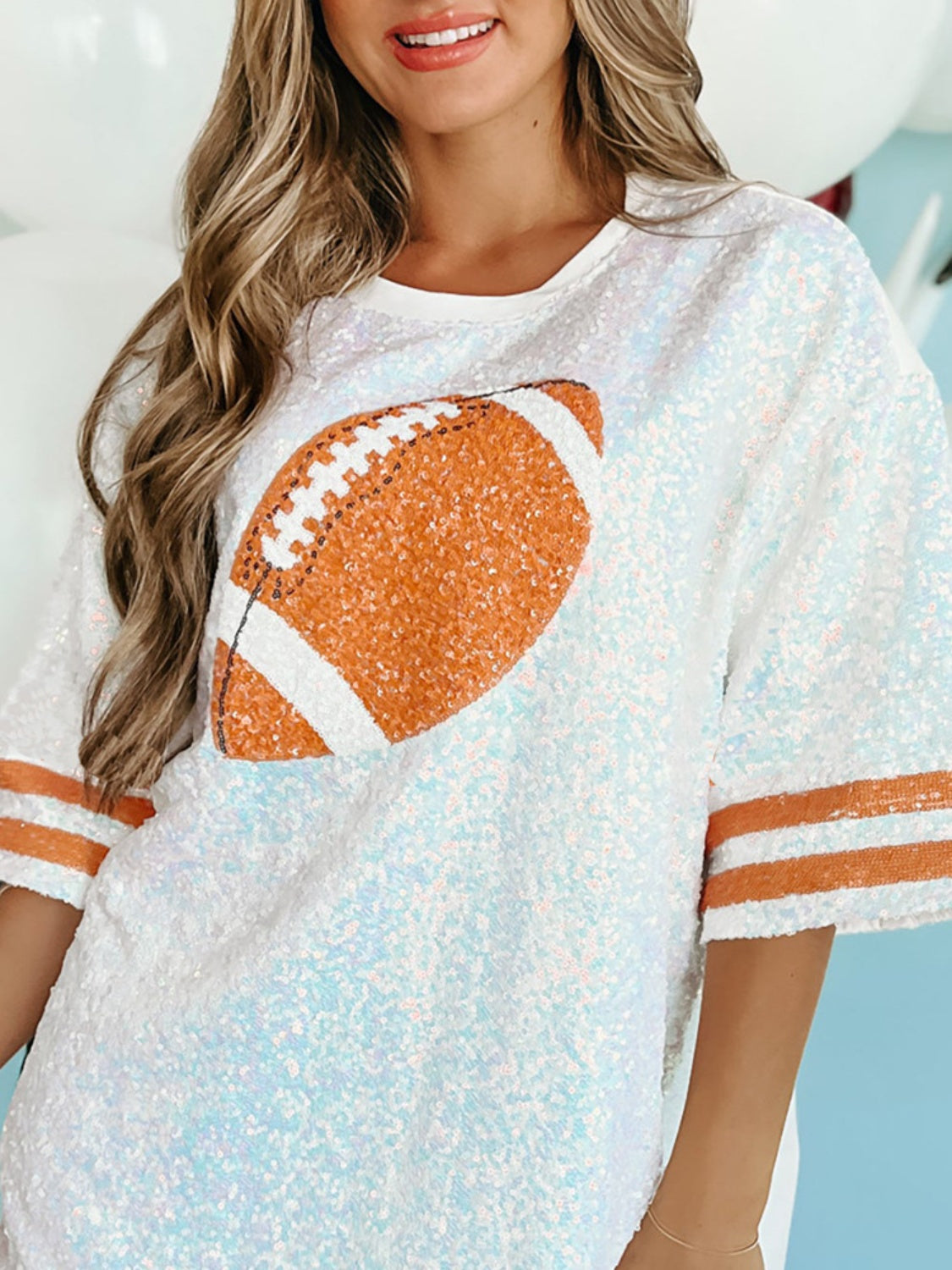 Totally Sparkling Sequin Football Half Sleeve Oversize Top