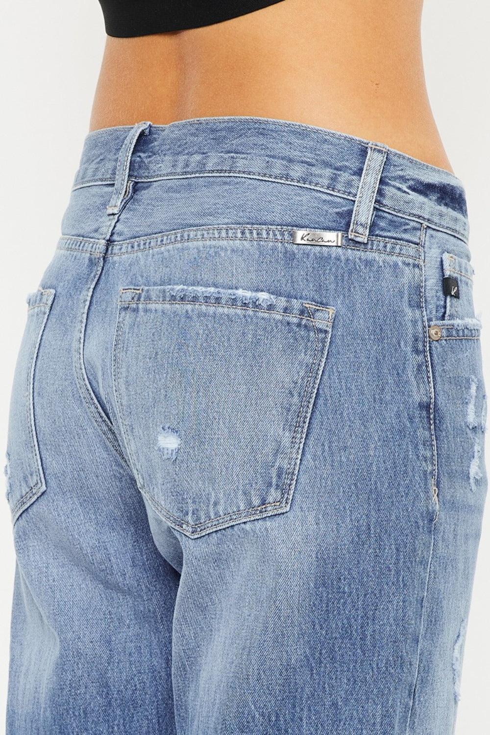 *Kancan* Mid Rise Distressed Straight Jeans